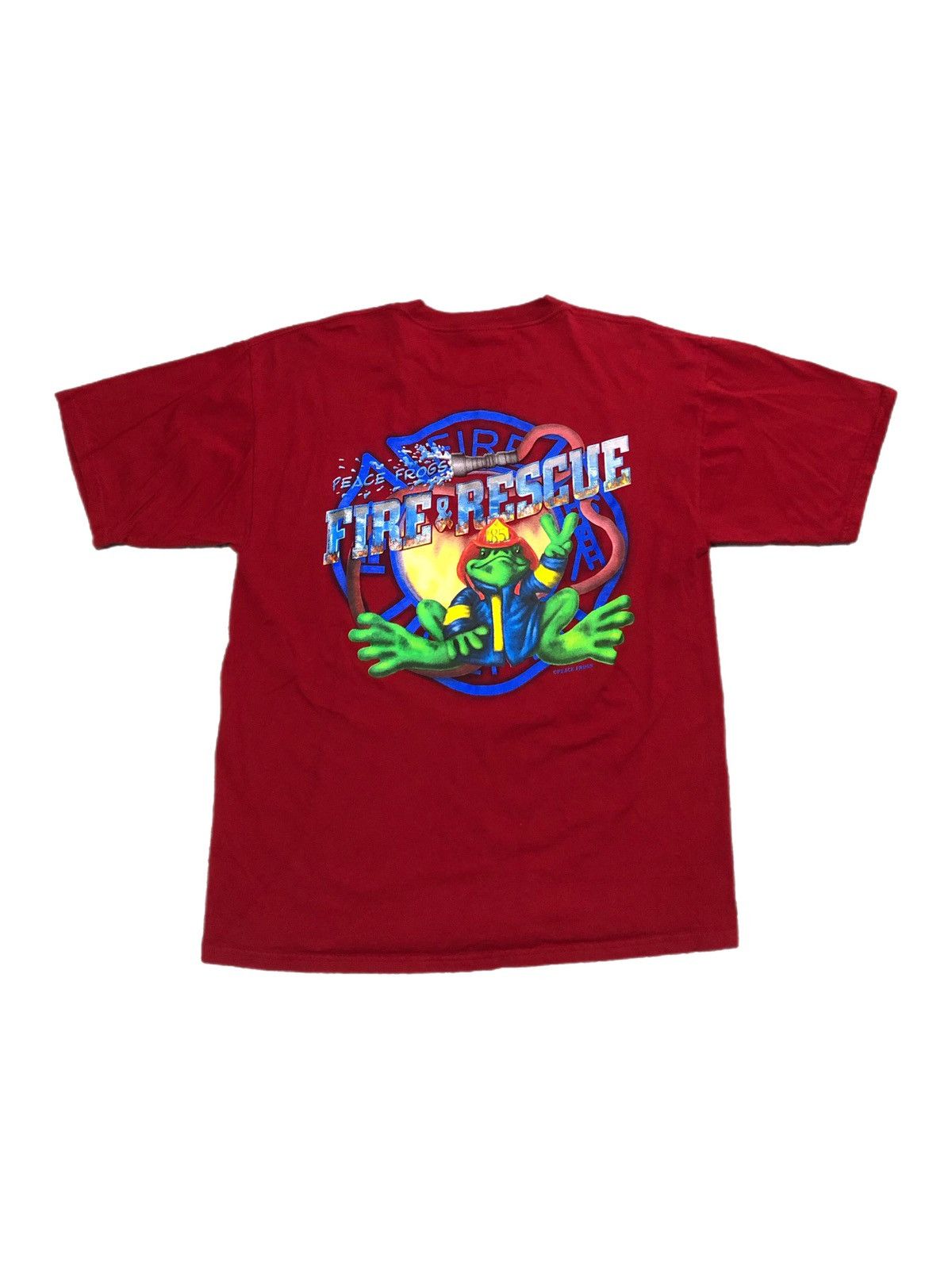 Vintage Vtg 90s Y2K Peace Frogs Fire Rescue Firefighter Tee Size US XL / EU 56 / 4 - 1 Thumbnail