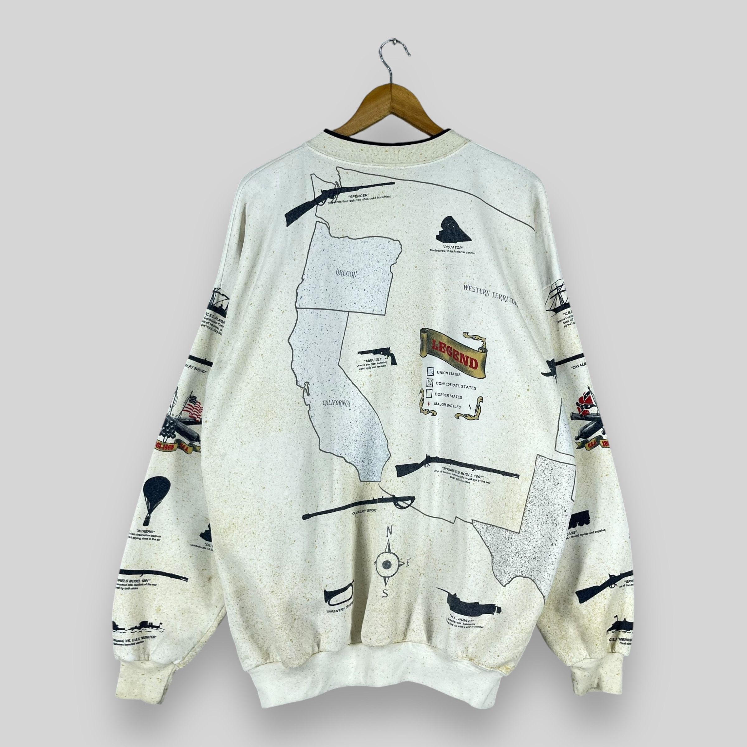 Vintage Vintage 90s American CIVIL WAR Over Printed Sweatshirt Size US XXL / EU 58 / 5 - 10 Thumbnail