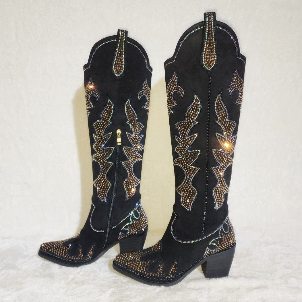 Other Sparks Country Western Cowgirl Knee Boots Dazzleing Iridesce Size US 9 / IT 39 - 3 Thumbnail