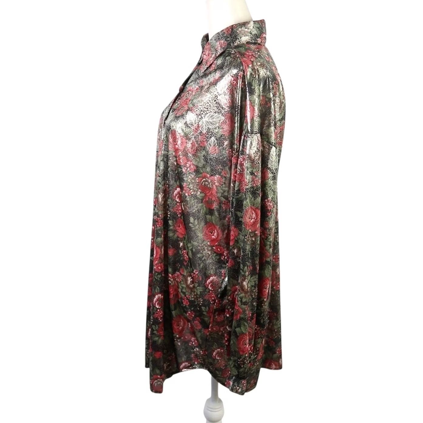 Lee VINTAGE Lauren Lee Blouse Tunic Bohemian 80s Floral Silver Metallic Green Pink L Women Size L / US 10 / IT 46 - 4 Thumbnail