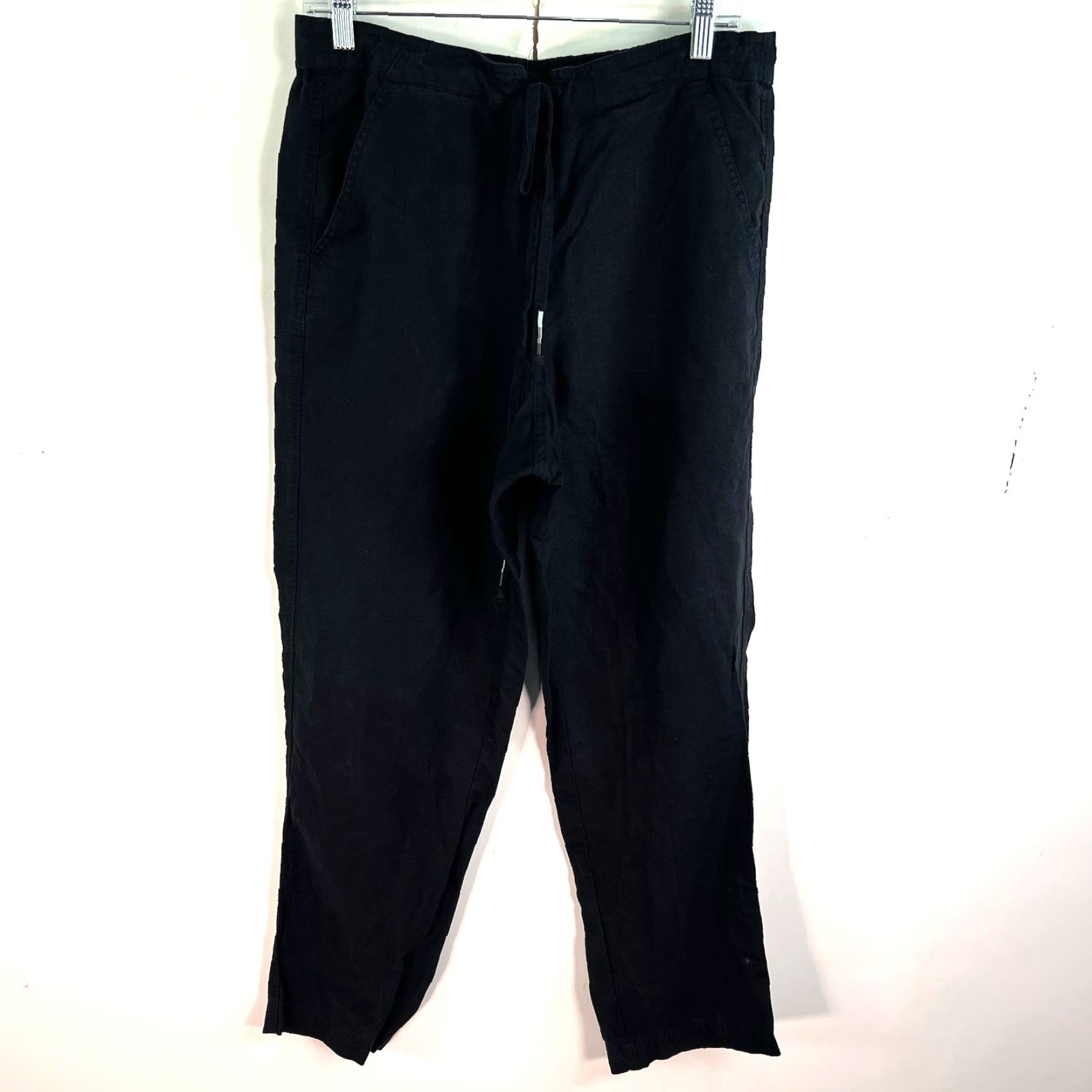 J.Crew J.CREW Denim Elastic Waist Tie Straight Linen Pants Womens SZ M Black 32X29 Size 32" / US 10 / IT 46 - 2 Thumbnail