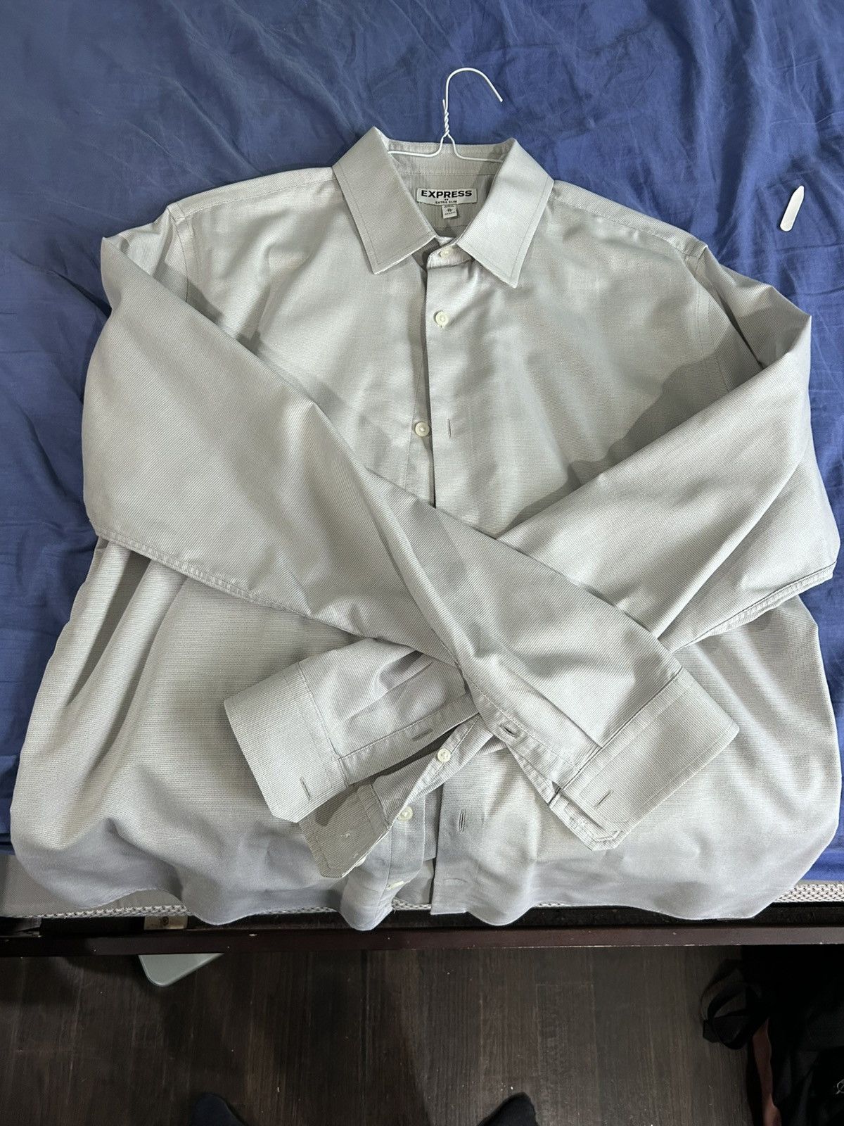 Express Express XL Long Sleeve Light Gray Microstripe Size US XL / EU 56 / 4 - 2 Thumbnail