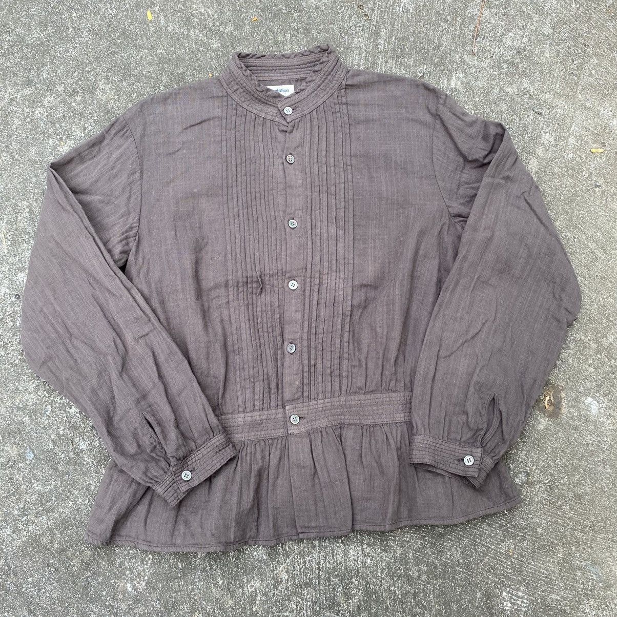 Issey Miyake Plantation Brown Pintuck Peplum Blouse. Size M / US 6-8 / IT 42-44 - 4 Thumbnail