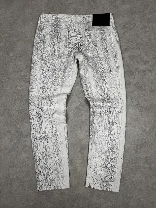 Just Cavalli 2000s Cavalli Earthquake Cracked White Print Pants Size US 30 / EU 46 - 5 Thumbnail