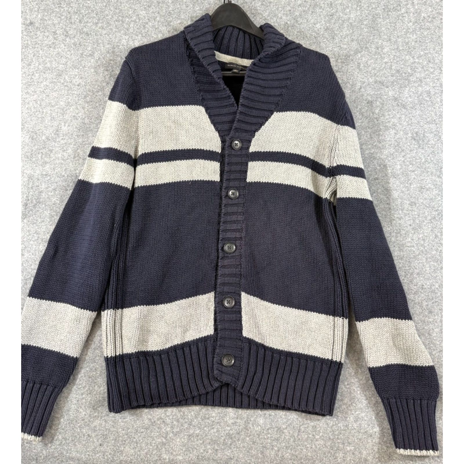Banana Republic Banana Republic Sweater Mens L Blue Gray Striped Knit Button Front Cardigan Size US L / EU 52-54 / 3 - 2 Thumbnail