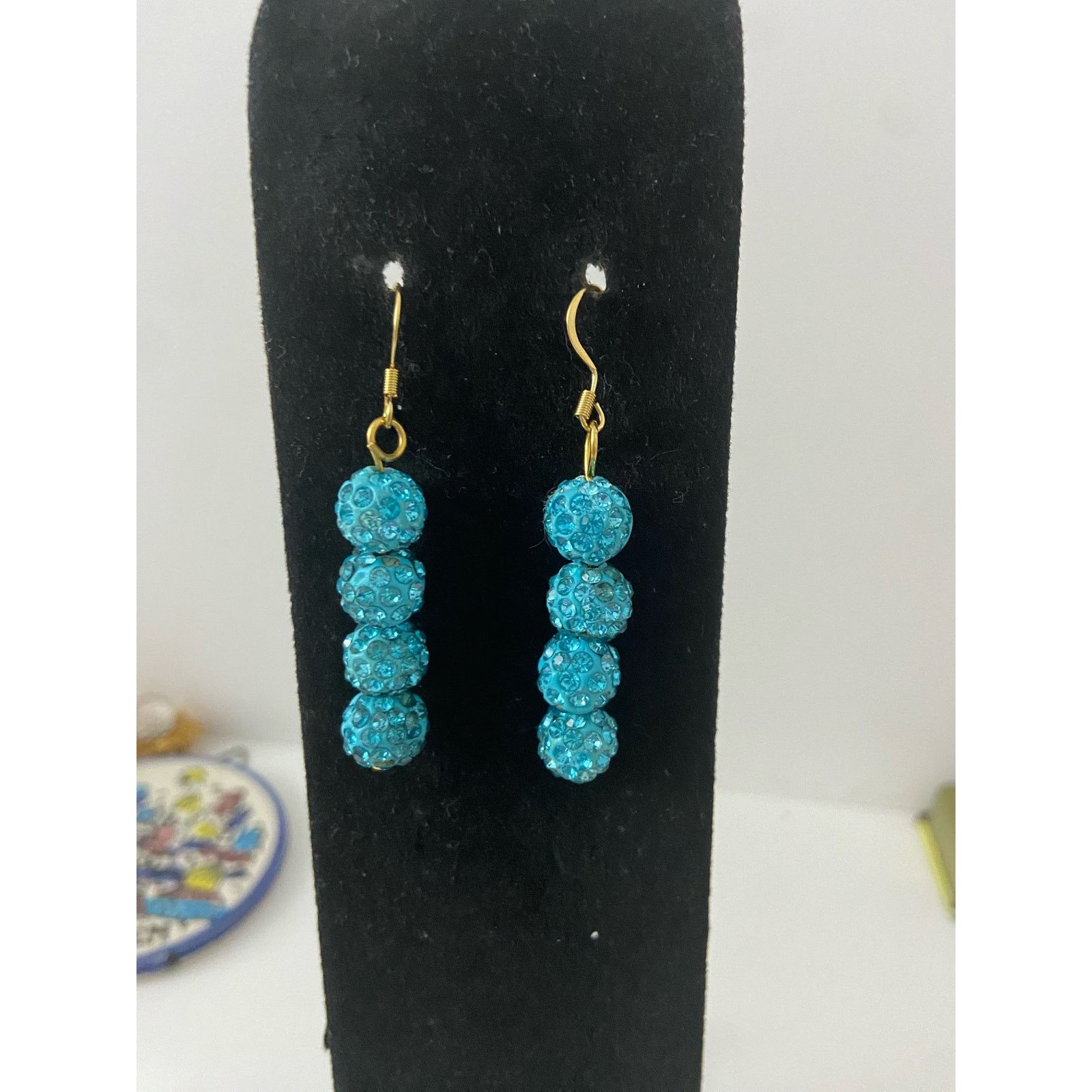 Handmade bright blue bead earrings Size ONE SIZE - 1 Thumbnail