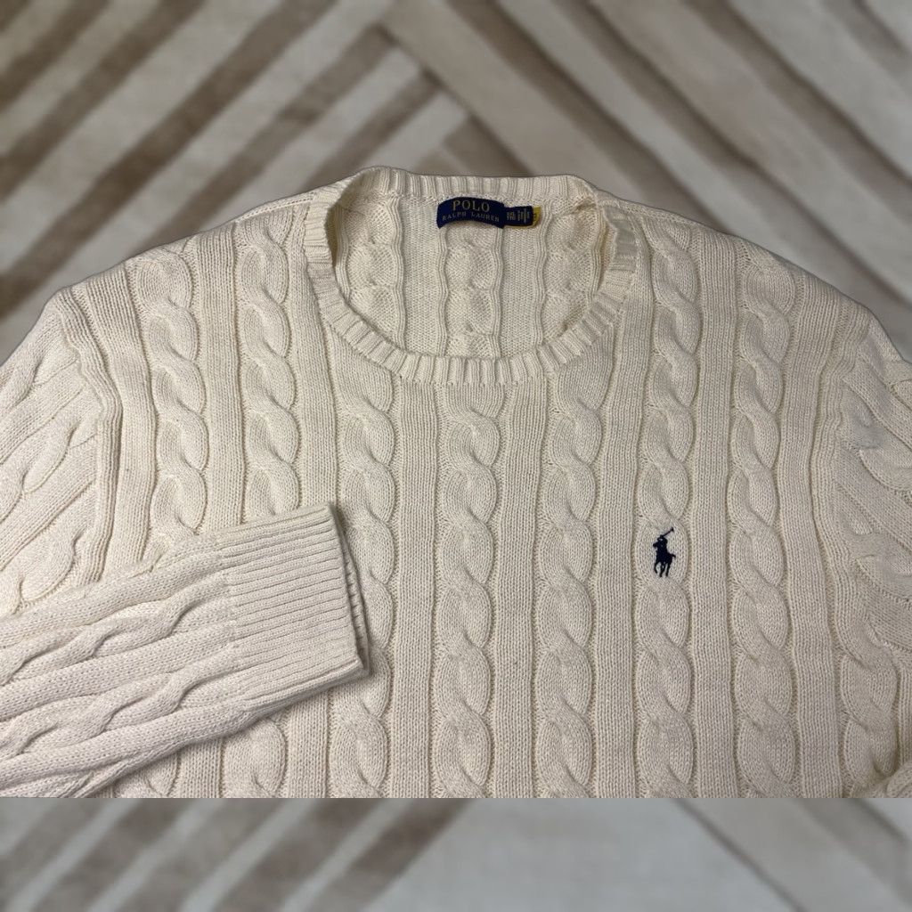 Polo Ralph Lauren VINTAGE Polo Ralph Lauren Sweater Mens XXL Ivory Cable Knit Cotton Crewneck Pullover Size US XXL / EU 58 / 5 - 1 Thumbnail