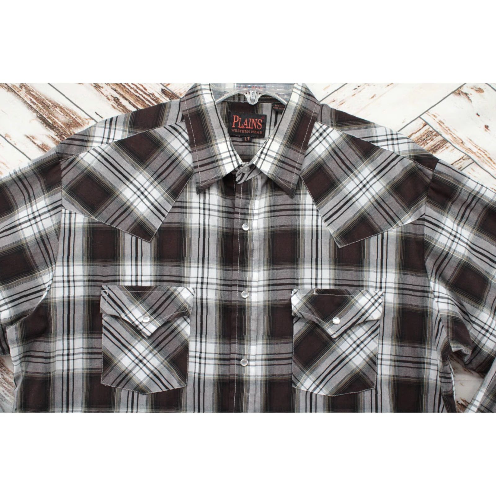 Vintage Plains Western Wear Shirt Mens Size LT Long Sleeve Pearl Snap Plaid Brown Cowboy Size US L / EU 52-54 / 3 - 2 Thumbnail