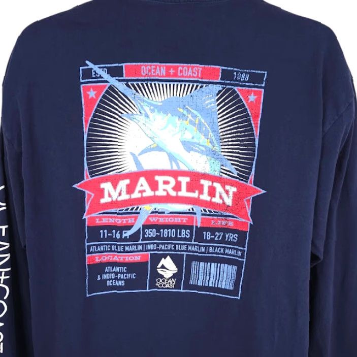 Vintage Ocean + Coast Marlin Fishing T Shirt Mens XL Blue Sportfishing Long Sleeve Shirts Size US XL / EU 56 / 4 - 2 Thumbnail