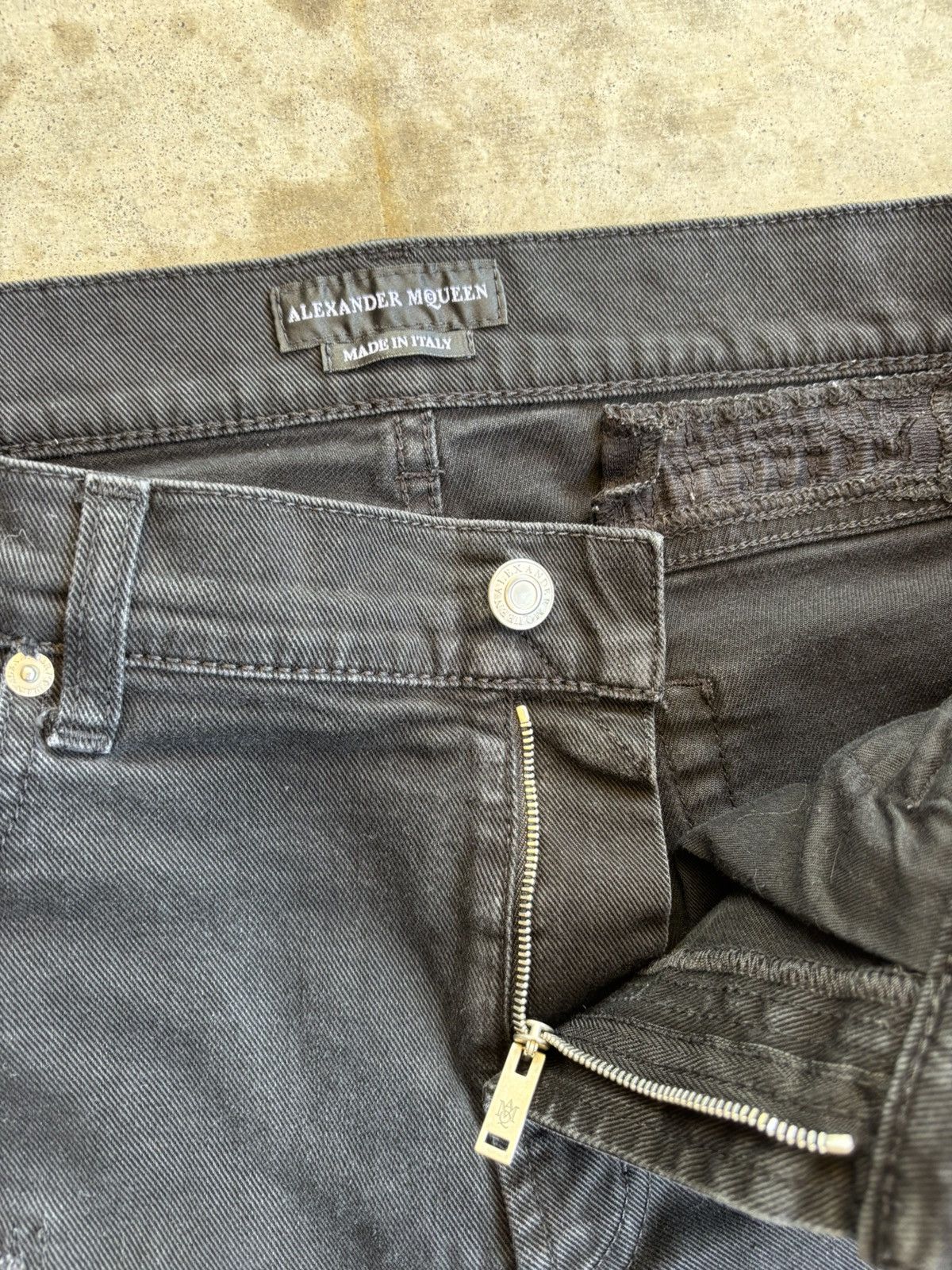 Alexander McQueen Thrashed Black Silk Trimmed Skinny Jeans Size US 34 / EU 50 - 3 Thumbnail