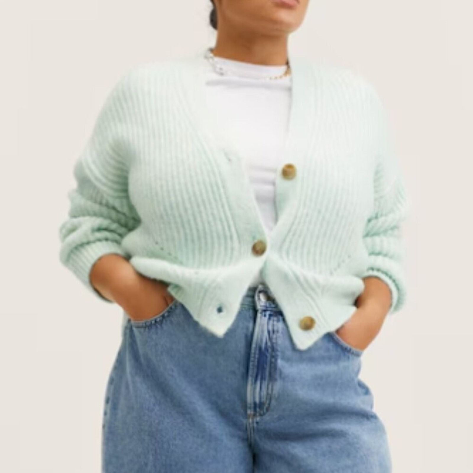 Mango Mango Ribbed Knit Aqua Green Cardigan Sweater NWT Plus 3XL Size 3XL / US 20-22 - 7 Thumbnail