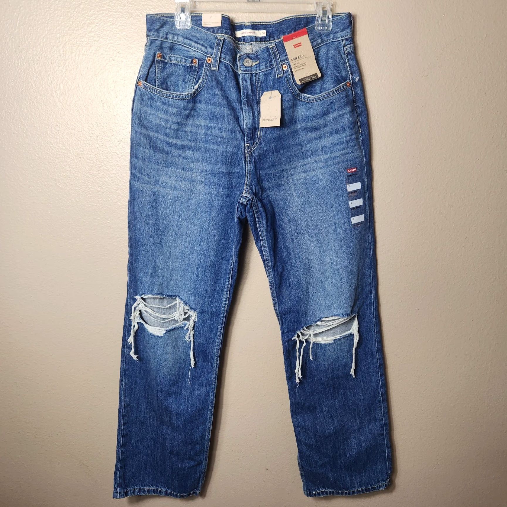 Levi's Levi's Womens Low Pro Straight Distressed Medium Wash Jeans-Size 31 (NWT) Mens Womens Size 24" / US 00 / IT 34 - 2 Thumbnail