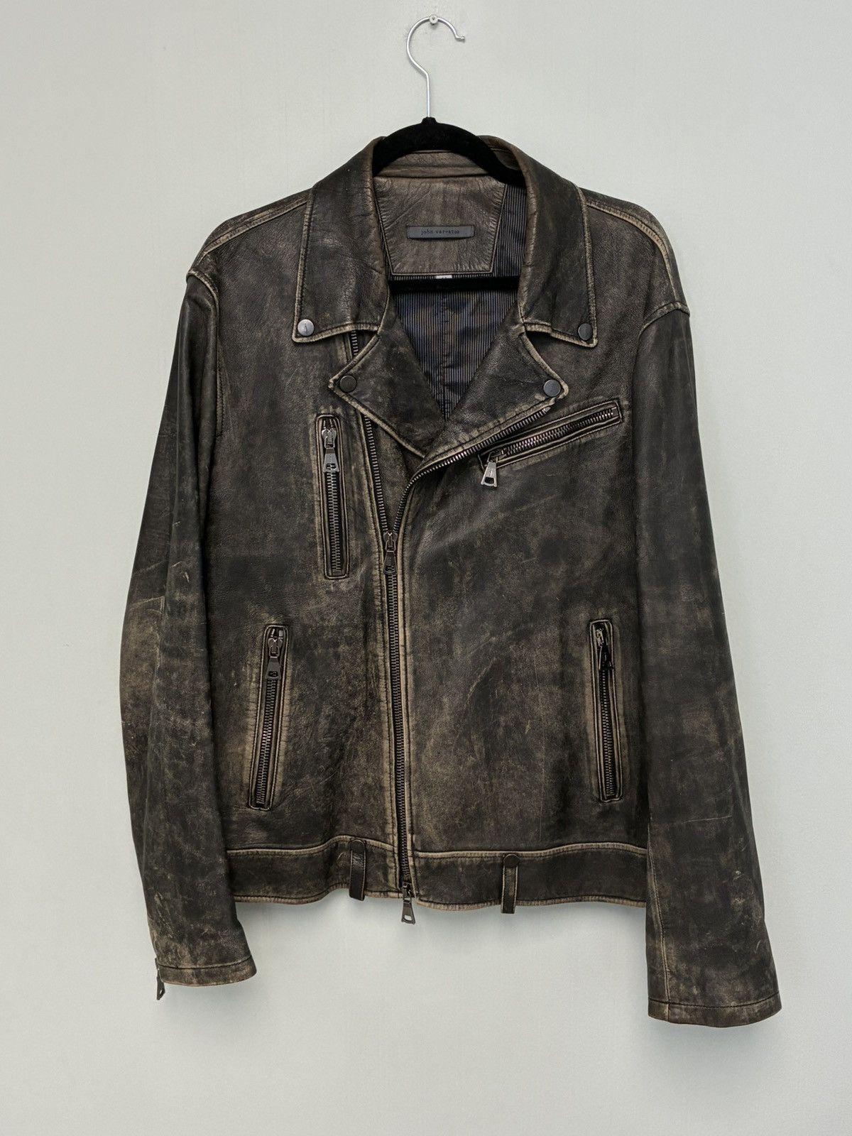 John Varvatos Distressed Leather Chelsea Biker Jacket EU54 USA44 Size US L / EU 52-54 / 3 - 8 Thumbnail