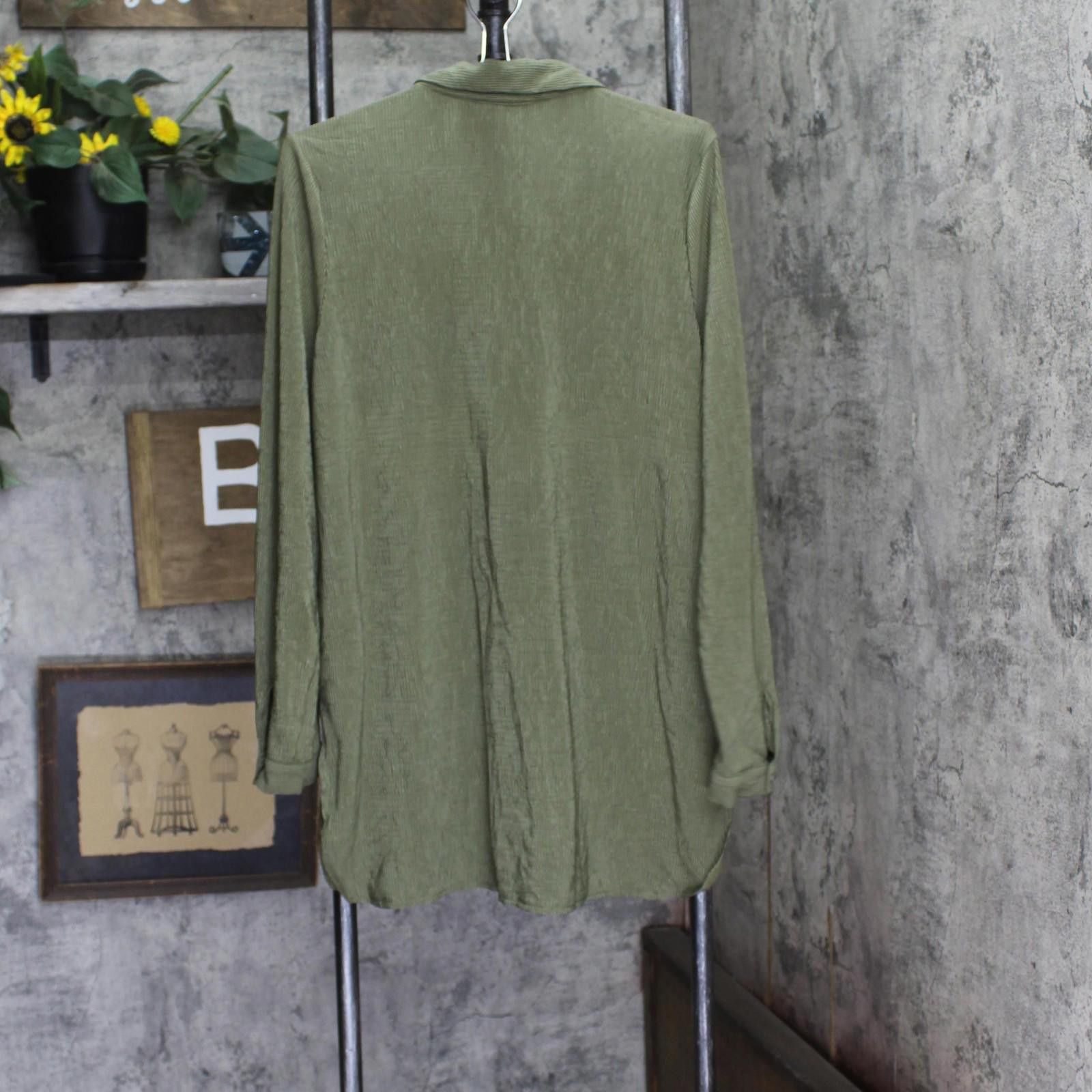 Alfani New Alfani Textured Button Up Roll Tab Shirt Top Green L Size L / US 10 / IT 46 - 2 Thumbnail