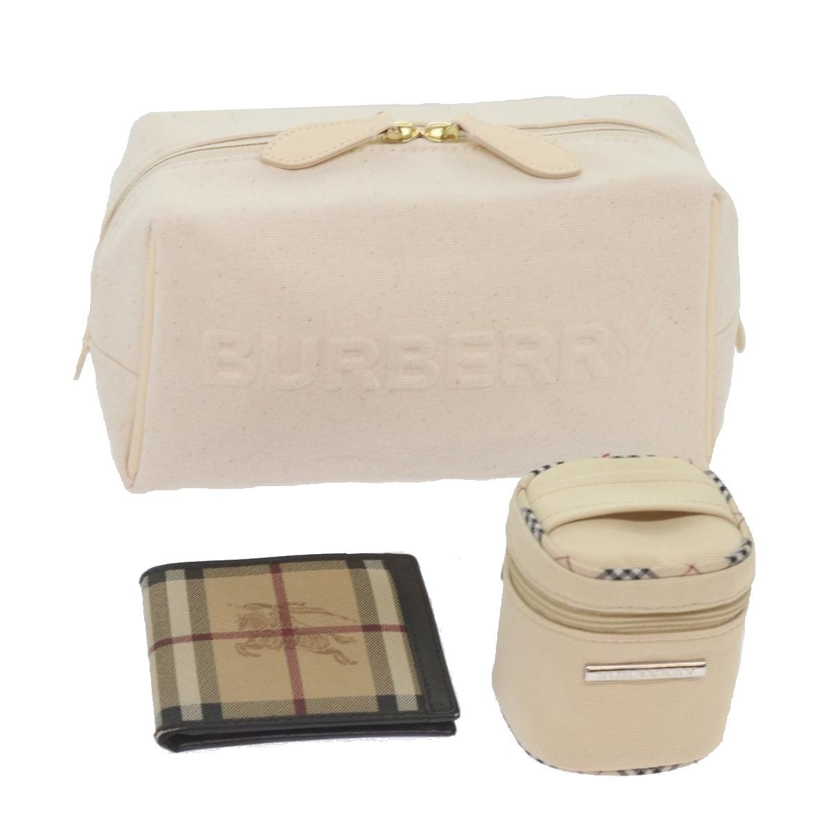 image of Burberry Nova Check Pouch Canvas 3Set Beige Auth 67078, Women's