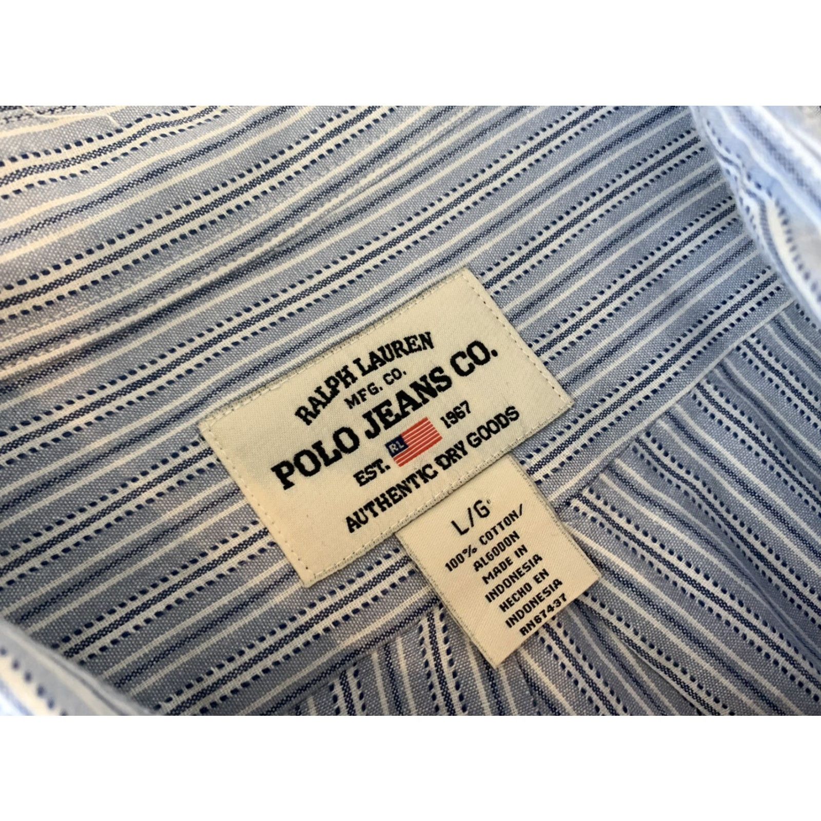 Ralph Lauren VINTAGE Ralph Lauren Polo Jeans Striped Button-Up Shirt Men L Blue 90s Mens Size US L / EU 52-54 / 3 - 2 Thumbnail
