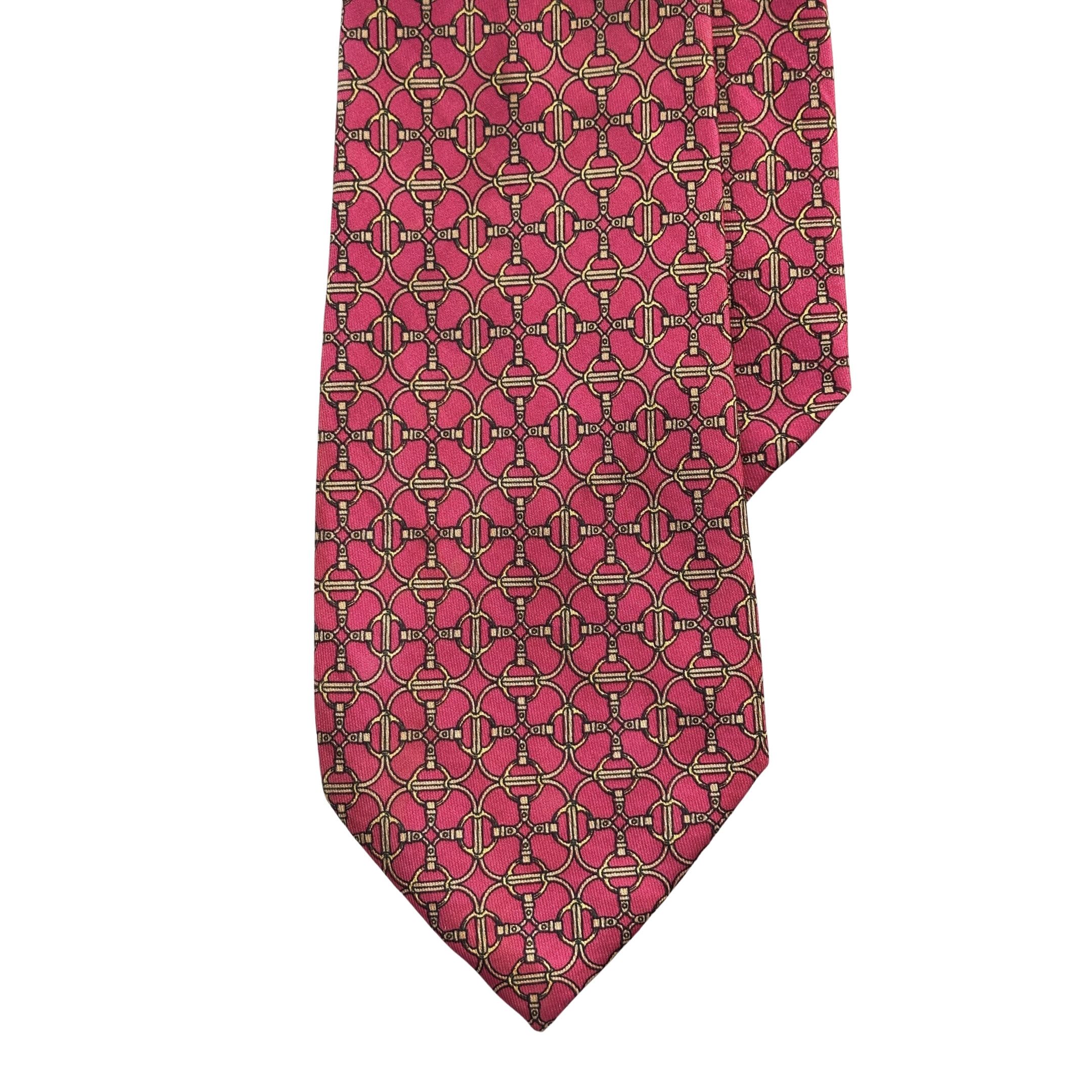 Hermes Tie Silk Geometric Yellow Pattern on Pink Size ONE SIZE - 1 Thumbnail