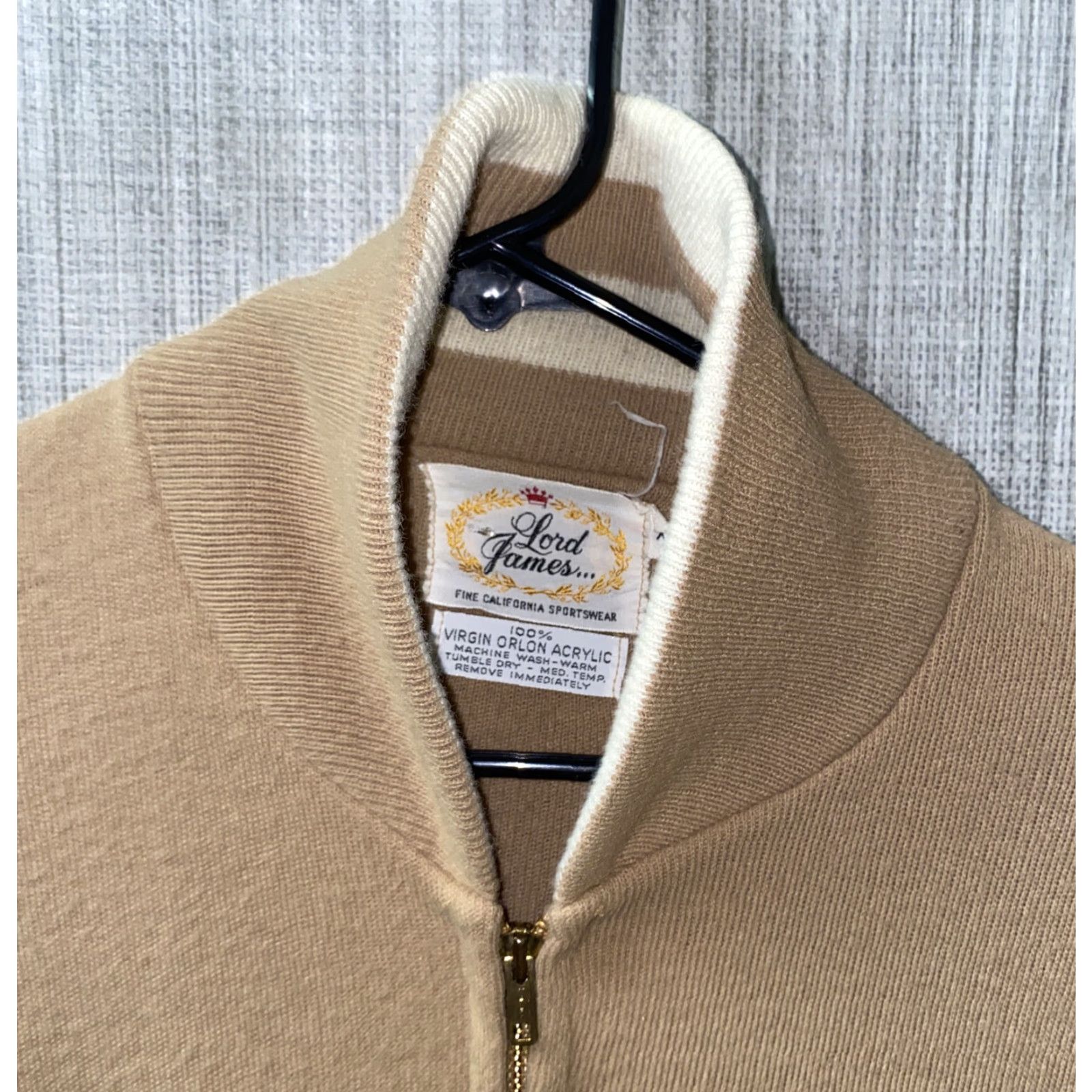Vintage LORD JAMES Jacket Mens Beige Full Zip XL Acrylic Casual Size US XL / EU 56 / 4 - 3 Thumbnail