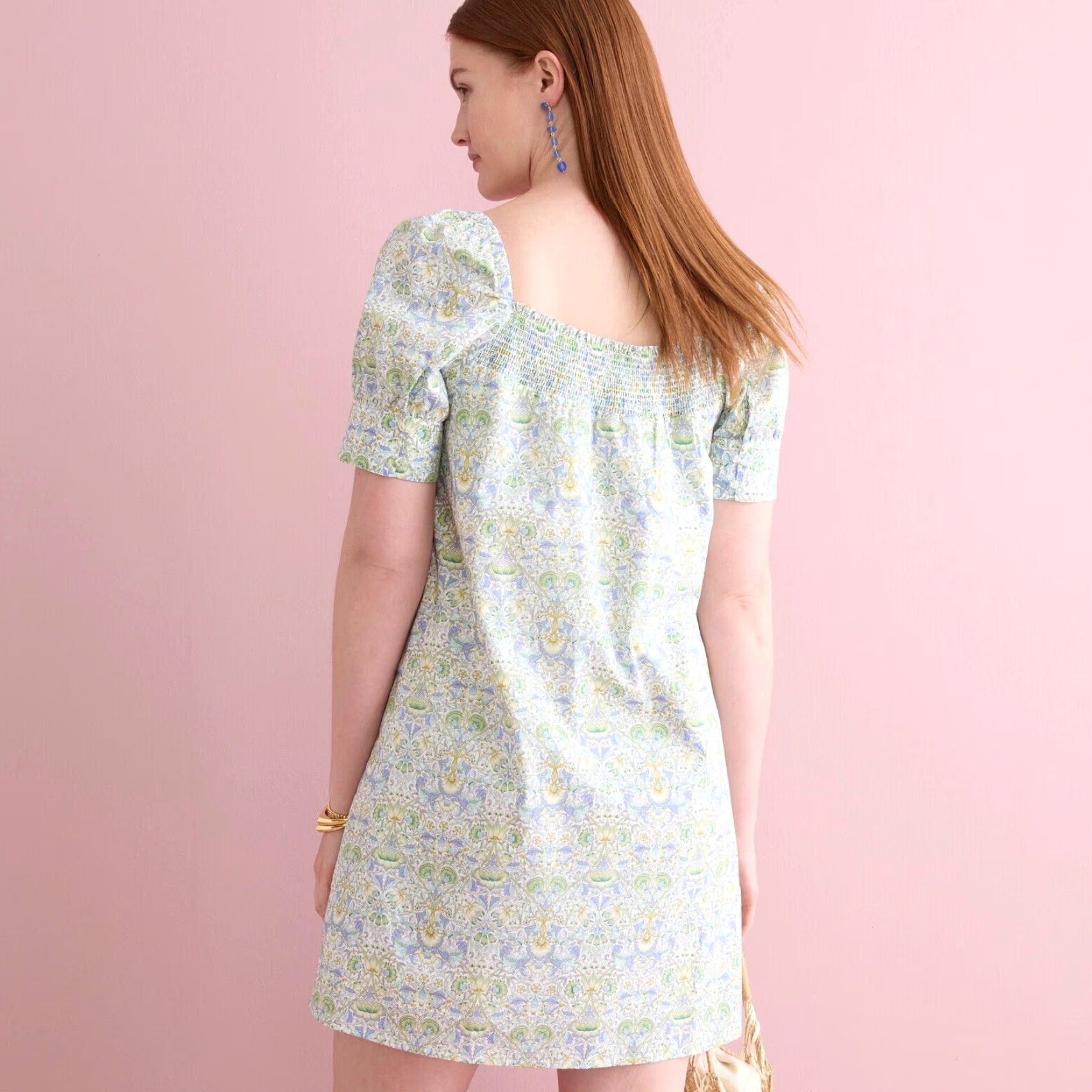 J.Crew Afternoon Dress Floral Green Multi A-Line Smocked Lined 100% Cotton  Falls Above Knee Short Sleeve Pullover Women XS/ S smocked - crrs.pl