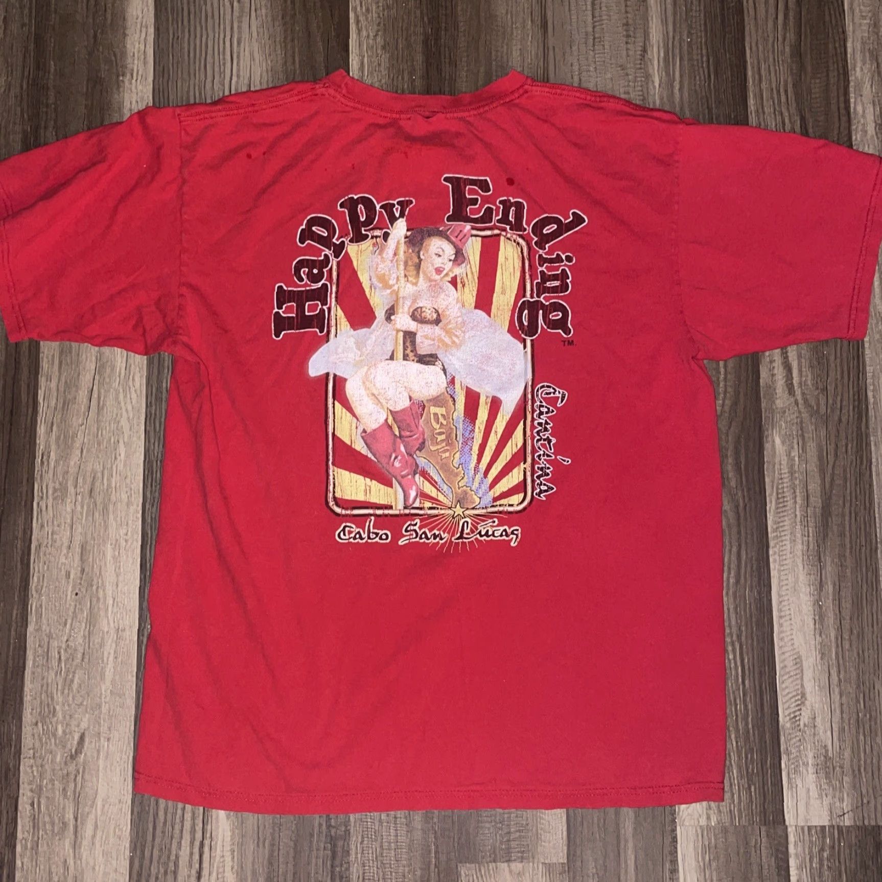 Vintage VINTAGE Cabo San Lucas Happy Endings Cantina Shirt Mens Large Distressed T-Shirt Black Lucas Mens L Size US L / EU 52-54 / 3 - 6 Thumbnail