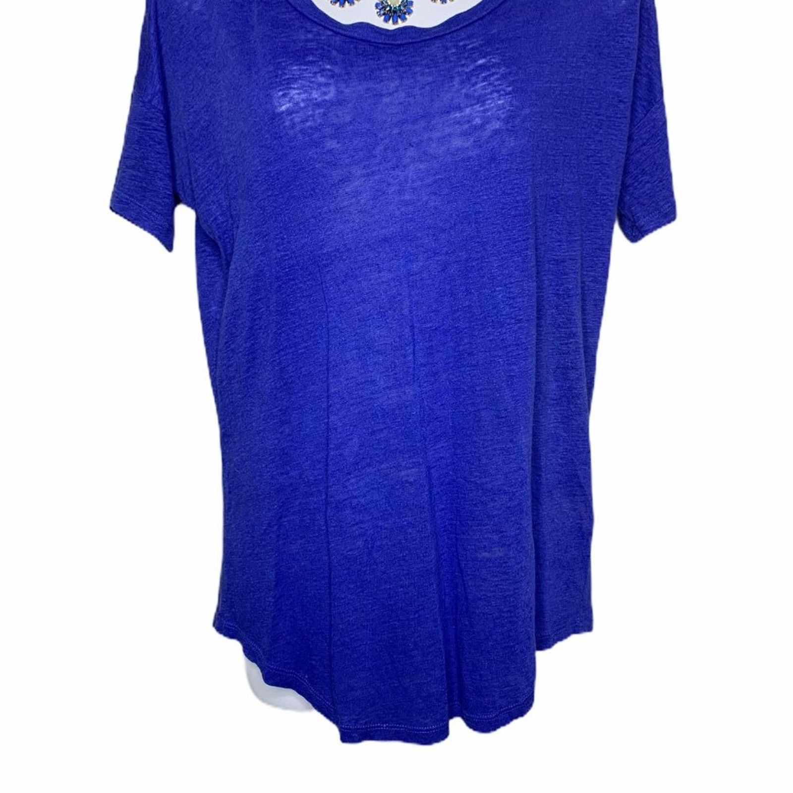 J.Crew J.Crew Summer Bold Blue Linen Relaxed Light T-Shirt XS Scoop Size XS / US 0-2 / IT 36-38 - 2 Thumbnail