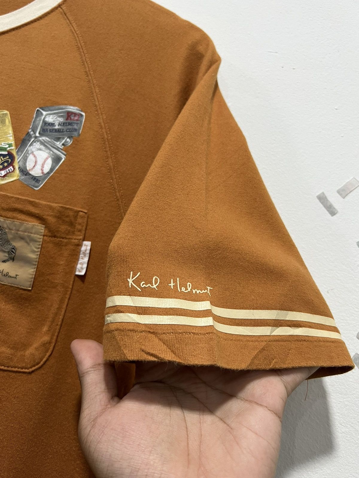 Karl Helmut × Vintage Vintage Karl Helmut Patchwork Pocket Tshirt Size US S / EU 44-46 / 1 - 5 Thumbnail