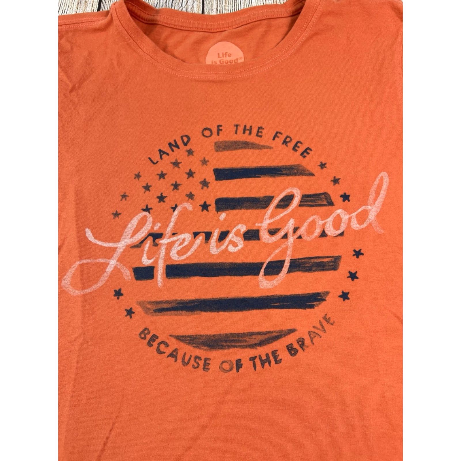 Life is Good Life is Good Women’s Shirt Orange Land Of The Free Classic Fit Medium M Shirt Size M / US 6-8 / IT 42-44 - 6 Thumbnail