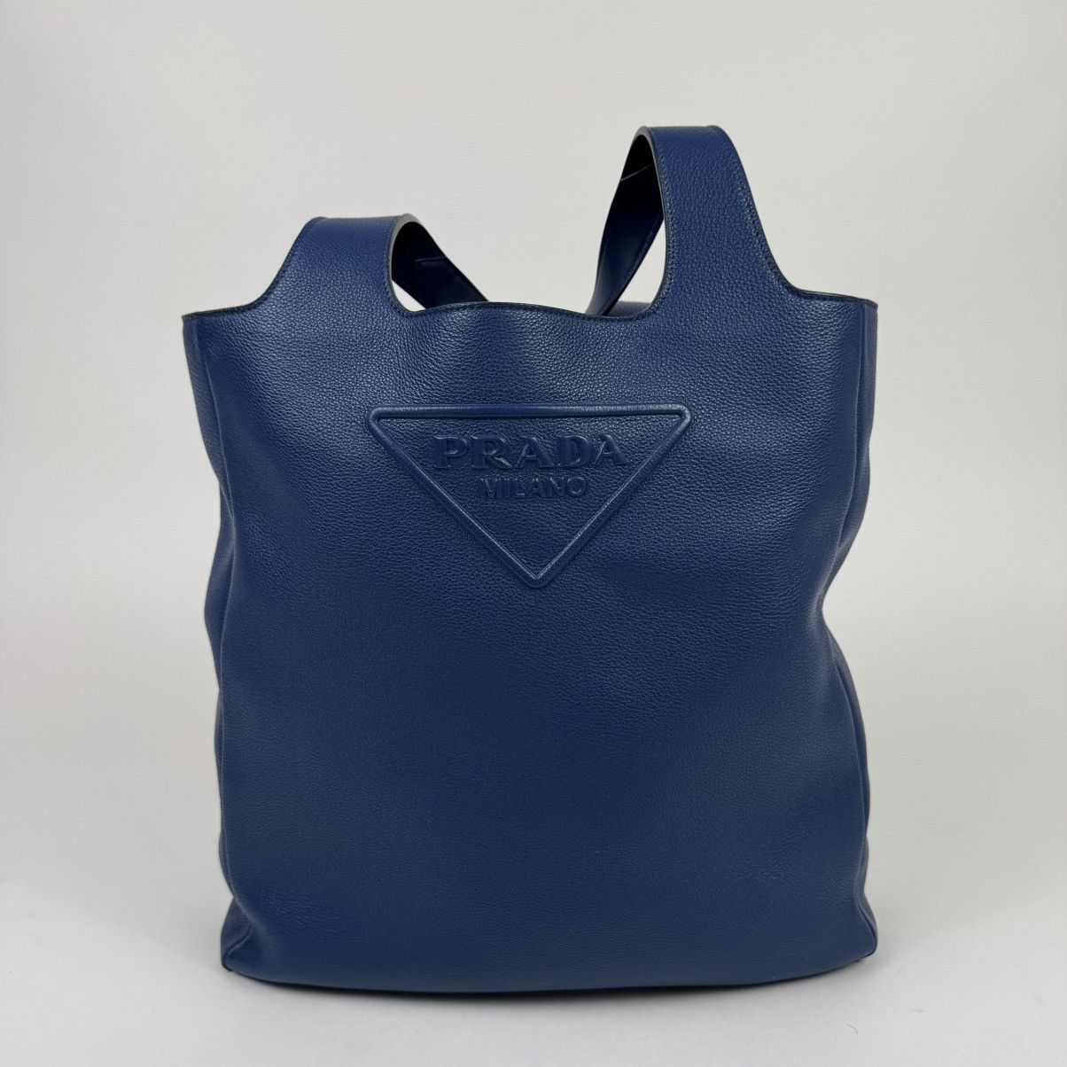 Prada Prada Blue Triangle Logo Nappa Leather Large Tote Bag Size ONE SIZE - 1 Thumbnail