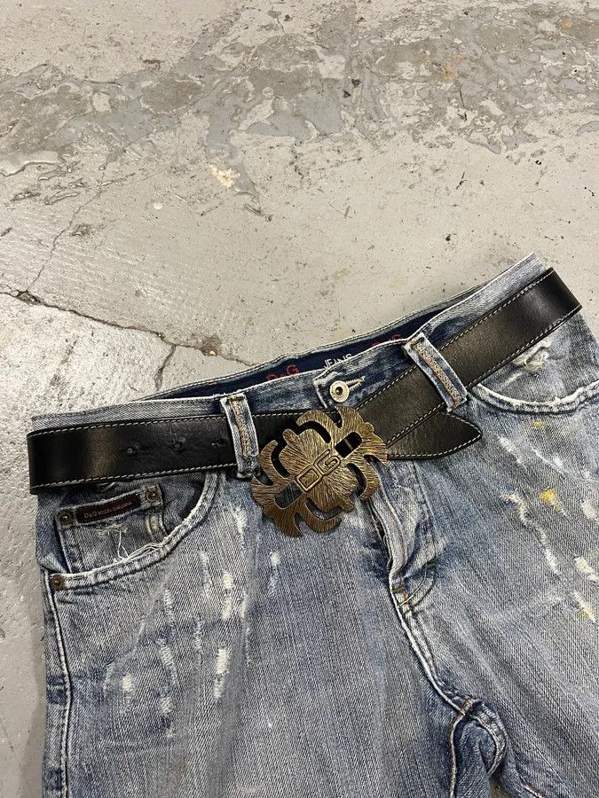 Designer × Dolce & Gabbana × Vintage Dolce & Gabbana Gold Buckle Black Leather Belt Size ONE SIZE - 3 Thumbnail