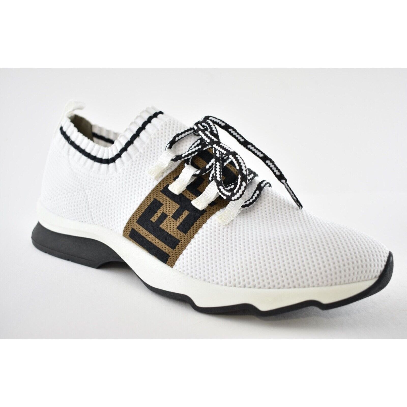 Fendi Fendi FF Knit White Sock Brown Black Logo Low Top Sneaker 41 Size US 11 / IT 41 - 2 Thumbnail