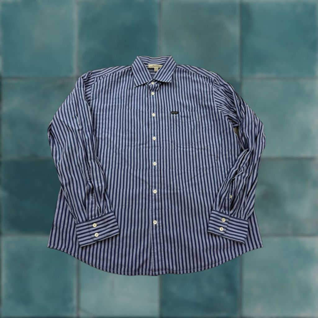 Faconnable Faconnable Shirt Mens XL Blue Stripe Long Sleeve Button Front Pocket Casual Size US XL / EU 56 / 4 - 1 Thumbnail