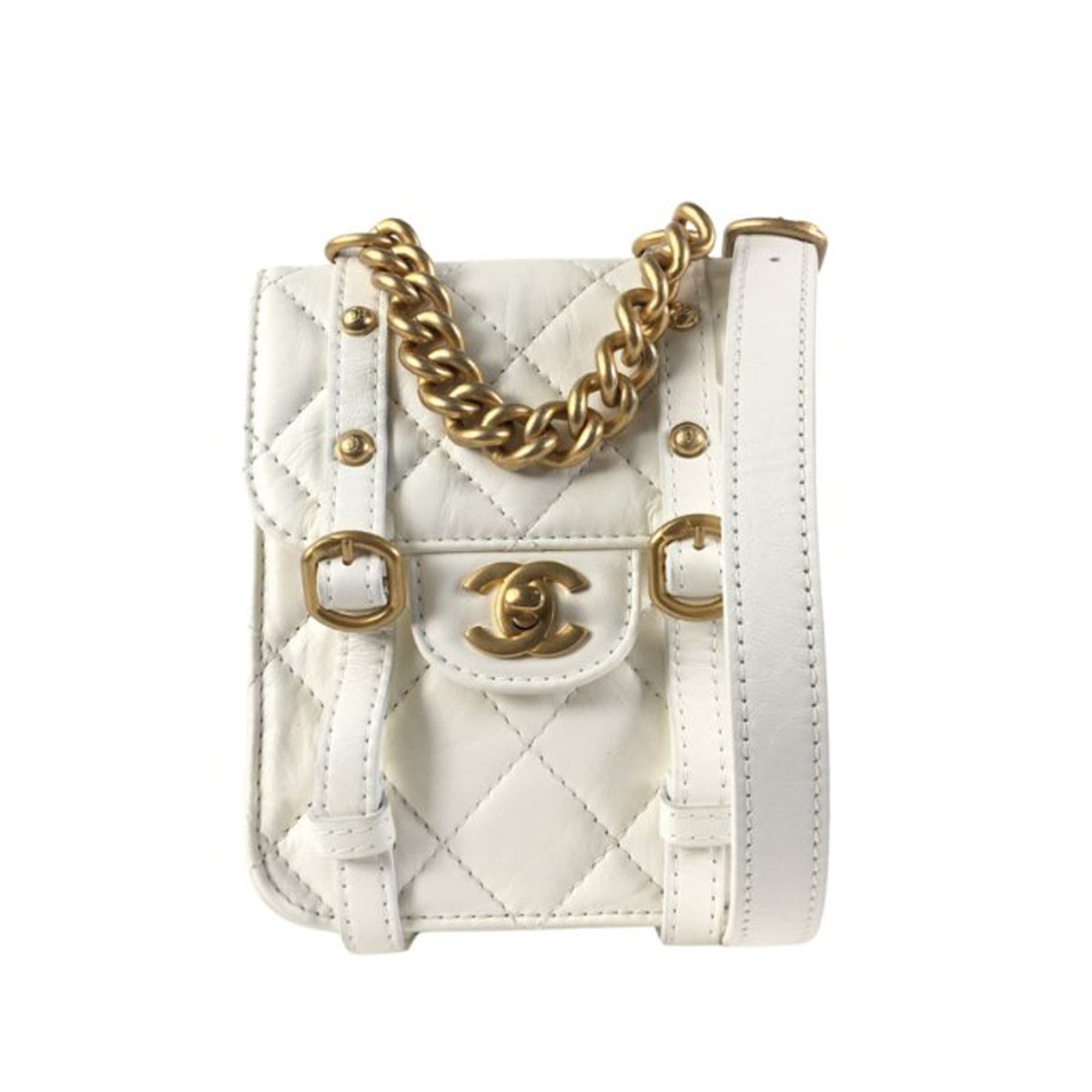 image of Chanel Mini Quilted Calfskin City School Flap Satchel in White, Women's