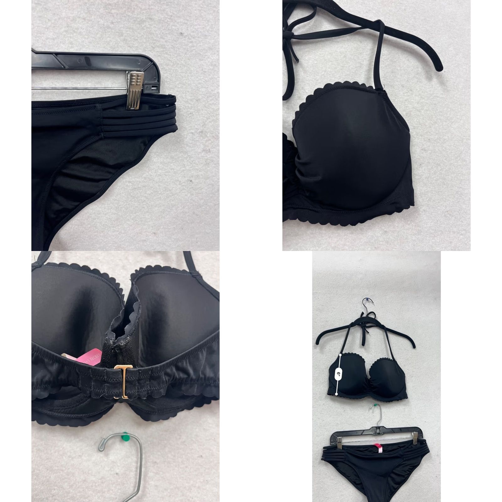 Victoria's Secret Victoria's Secret Bikini Set Halter Padded Black 2 Piece Large/34DD Womens Swimsuit Bottoms Top Vintage: No Size ONE SIZE - 8 Thumbnail