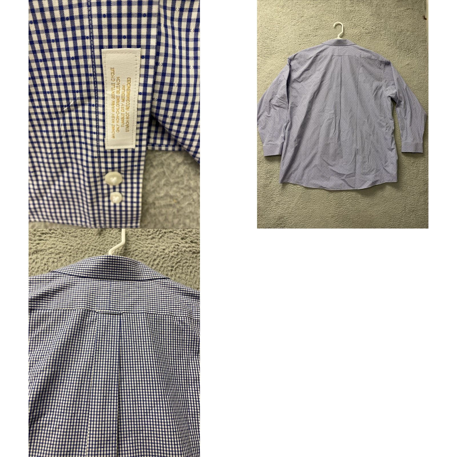 Roundtree & Yorke VINTAGE Roundtree & Yorke Gold Label Dress Shirt Mens Big & Tall 18 Blue White Check Cotton Button-Down Size US XXL / EU 58 / 5 - 8 Thumbnail
