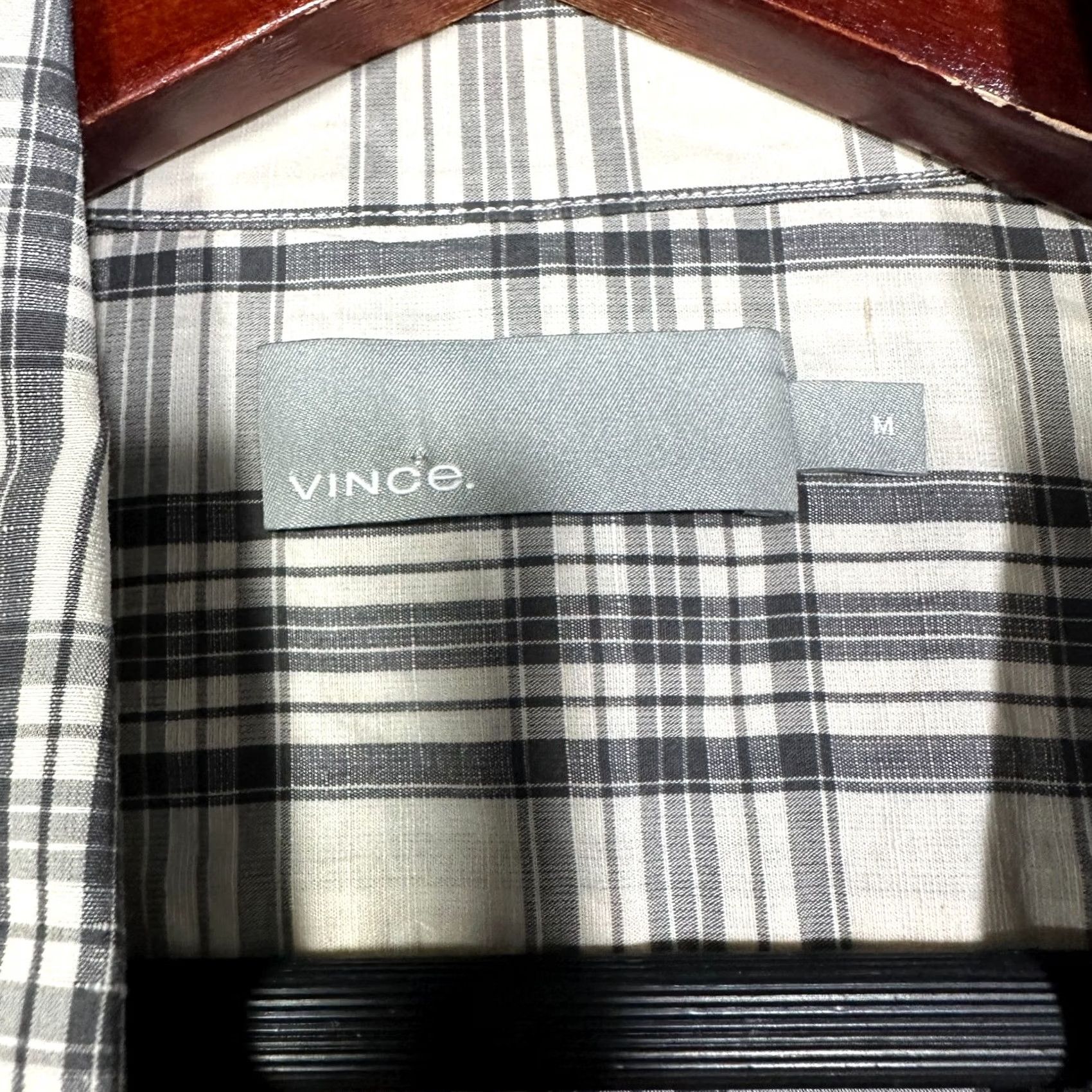 Vince Vince Shirt Mens M Gray Plaid Cotton Linen Blend Long Sleeve Button Up Size US M / EU 48-50 / 2 - 5 Thumbnail