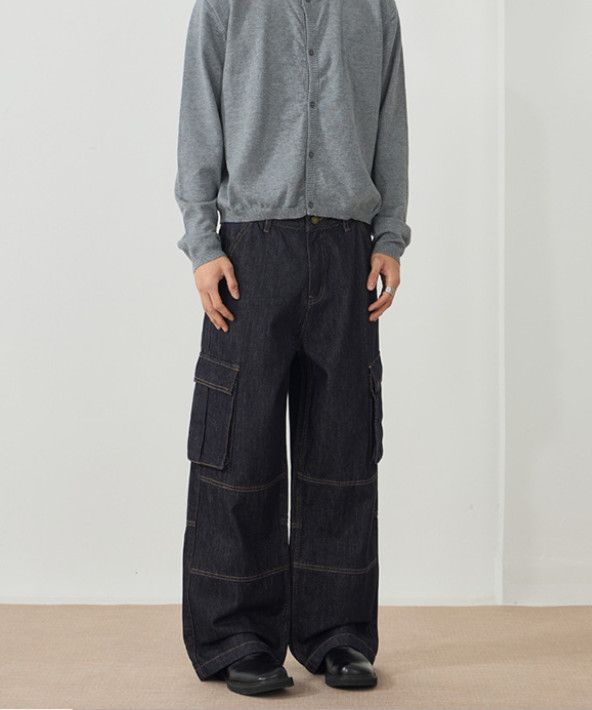 Japanese Brand Men's retro loose multi-pocket cargo wide-leg baggy jeans Size US 32 / EU 48 - 3 Thumbnail