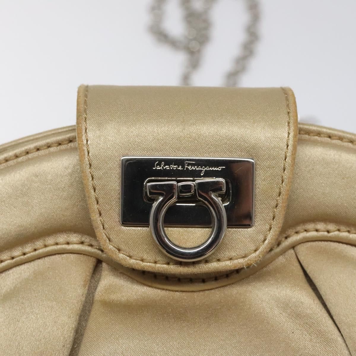 Salvatore Ferragamo Salvatore Ferragamo Gancini Chain Shoulder Bag Satin Beige Size ONE SIZE - 9 Thumbnail