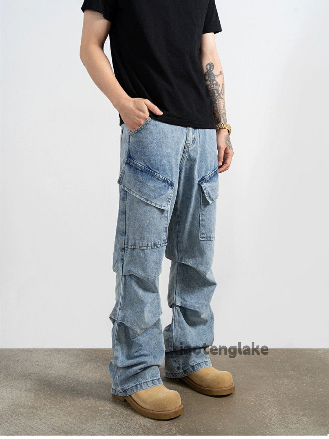 Jean × Vintage washed faded pleated yuppie bootcut cargo jeans Size US 28 / EU 44 - 10 Thumbnail