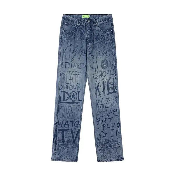 Japanese Brand Buggy jeans for men and women with graffiti print y2k Size US 34 / EU 50 - 1 Thumbnail
