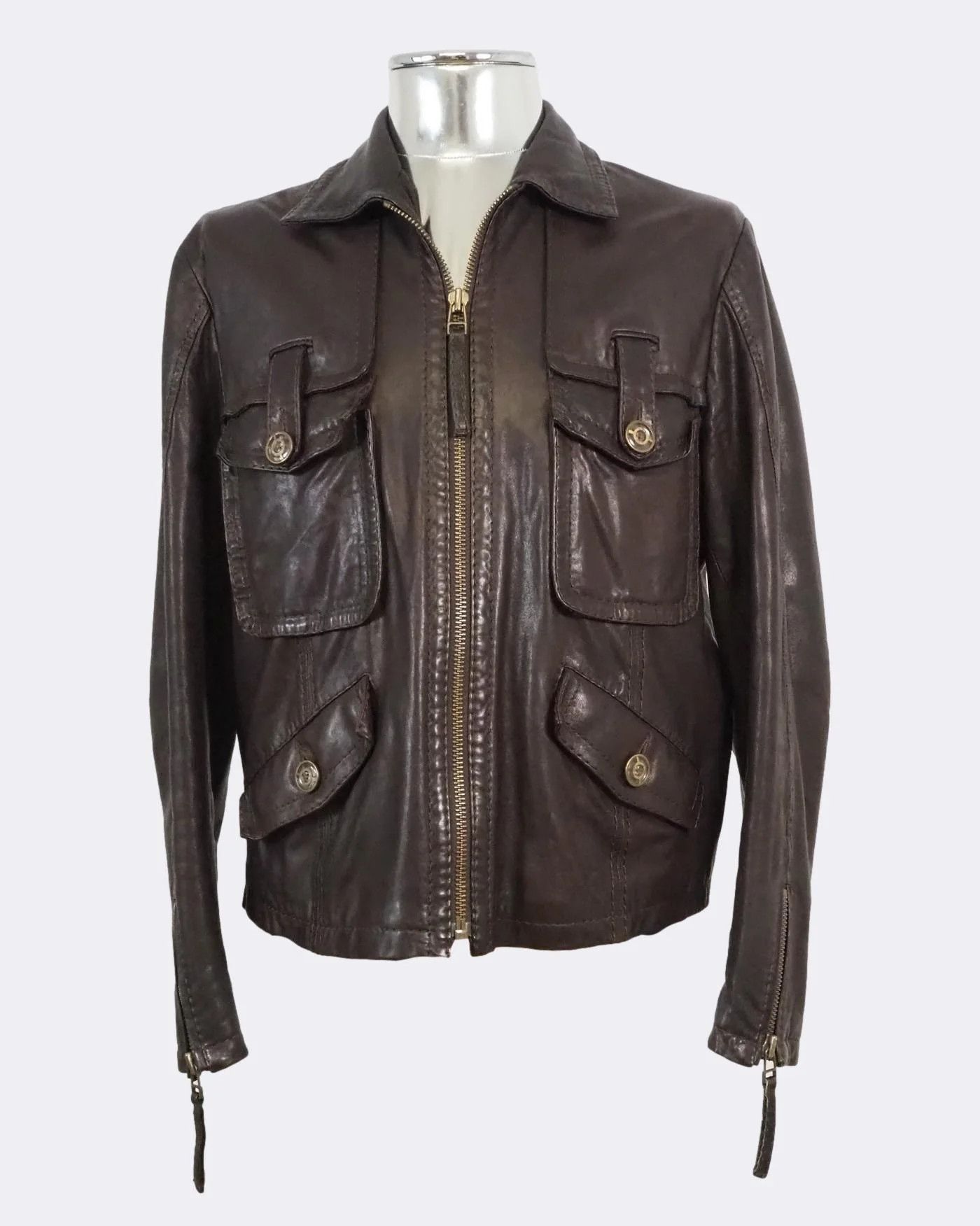 Men's Just Cavalli Dark Brown Zip Front Leather Jacket $1155