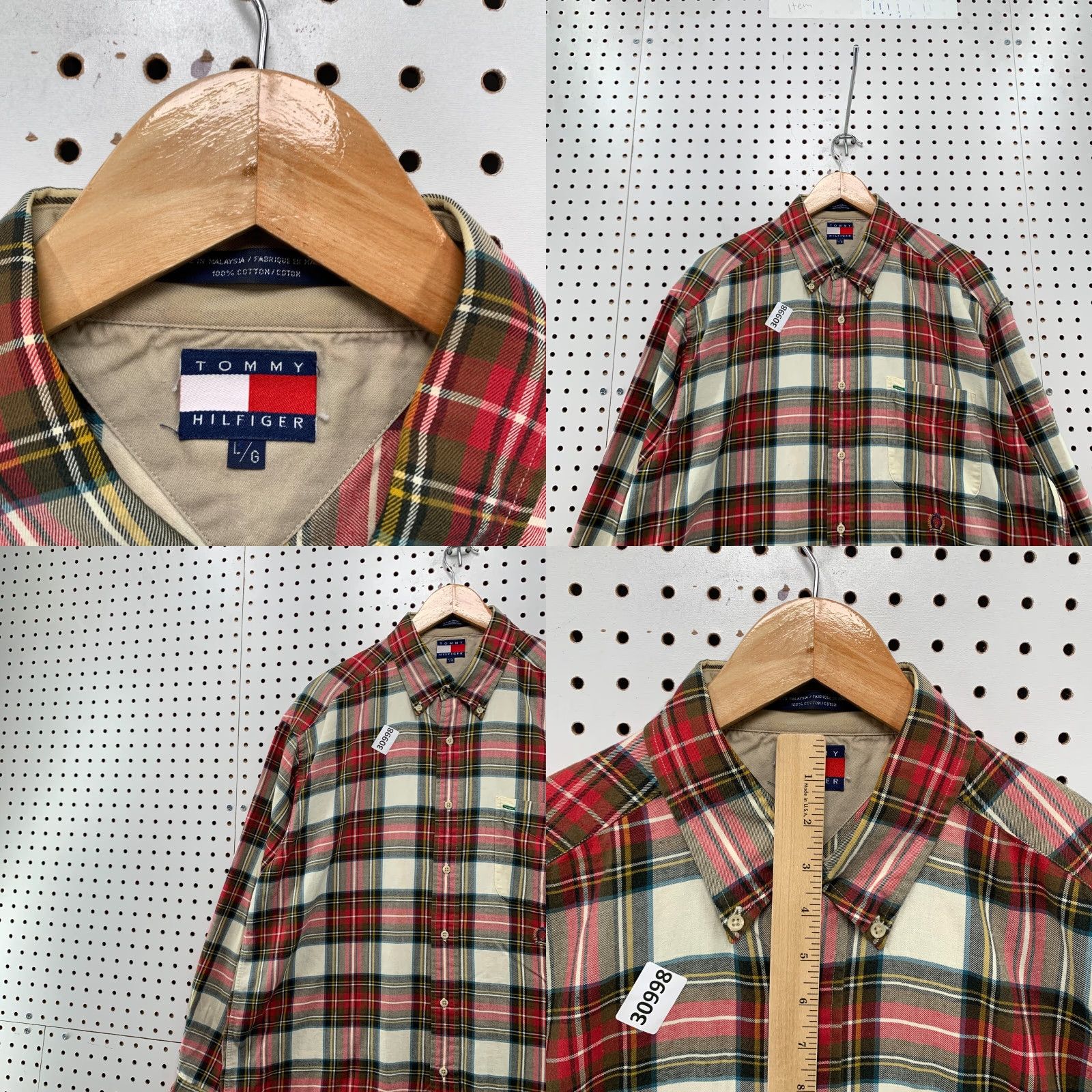 Tommy Hilfiger VINTAGE Tommy Hilfiger Button-Down Shirt Mens L Red Green Plaid 25X32.5 90s Christmas Theme, Shirt Mens L Red Size US L / EU 52-54 / 3 - 8 Thumbnail