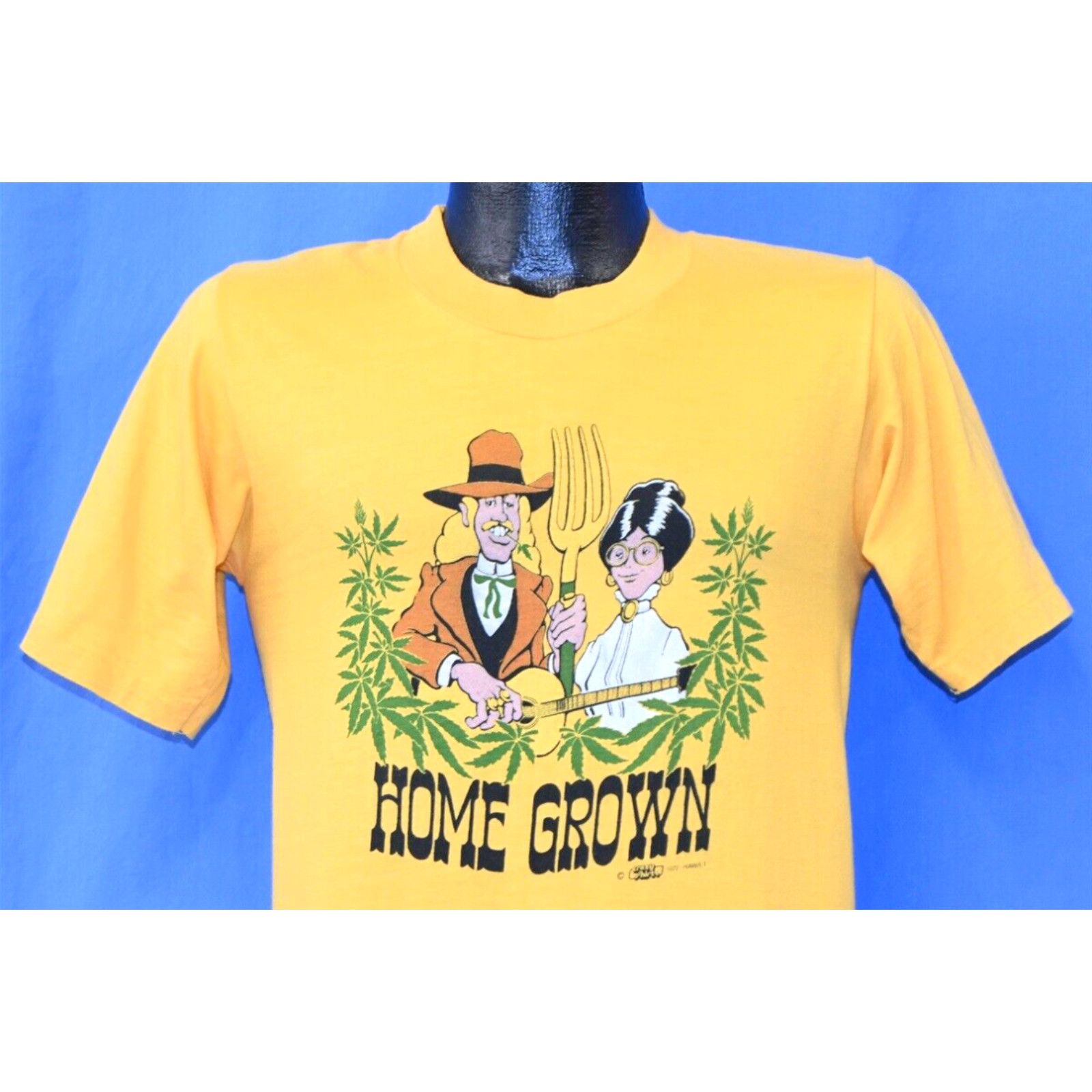 image of VTG 70's Home Grown Marijuana Pot Farm Crazy Shirts American Gothic T-Shirt S in White (Size Small)