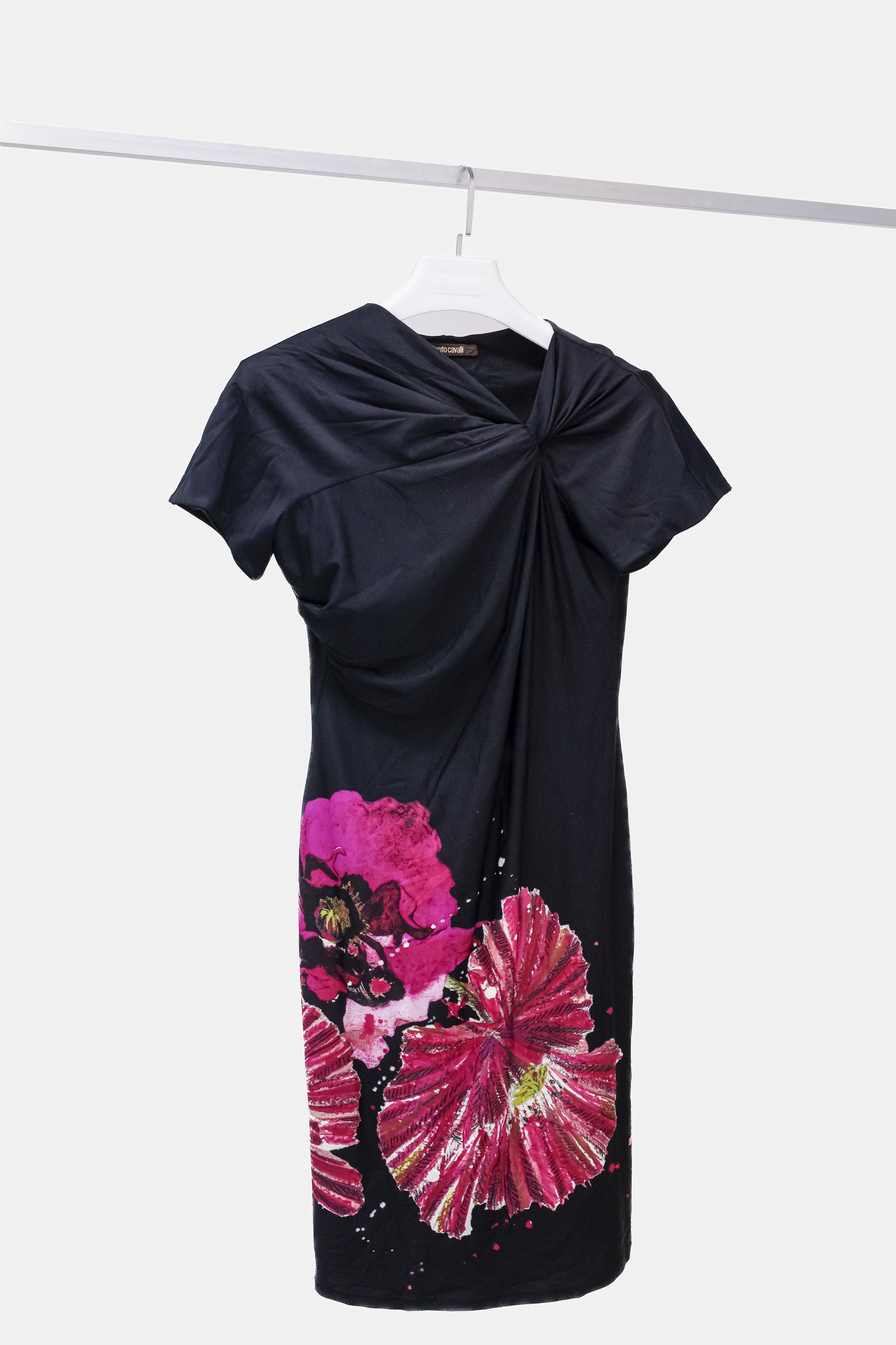 image of Roberto Cavalli Pre-Fall 2008 Black Midi Sheath Floral Dress, Women's (Size Medium)