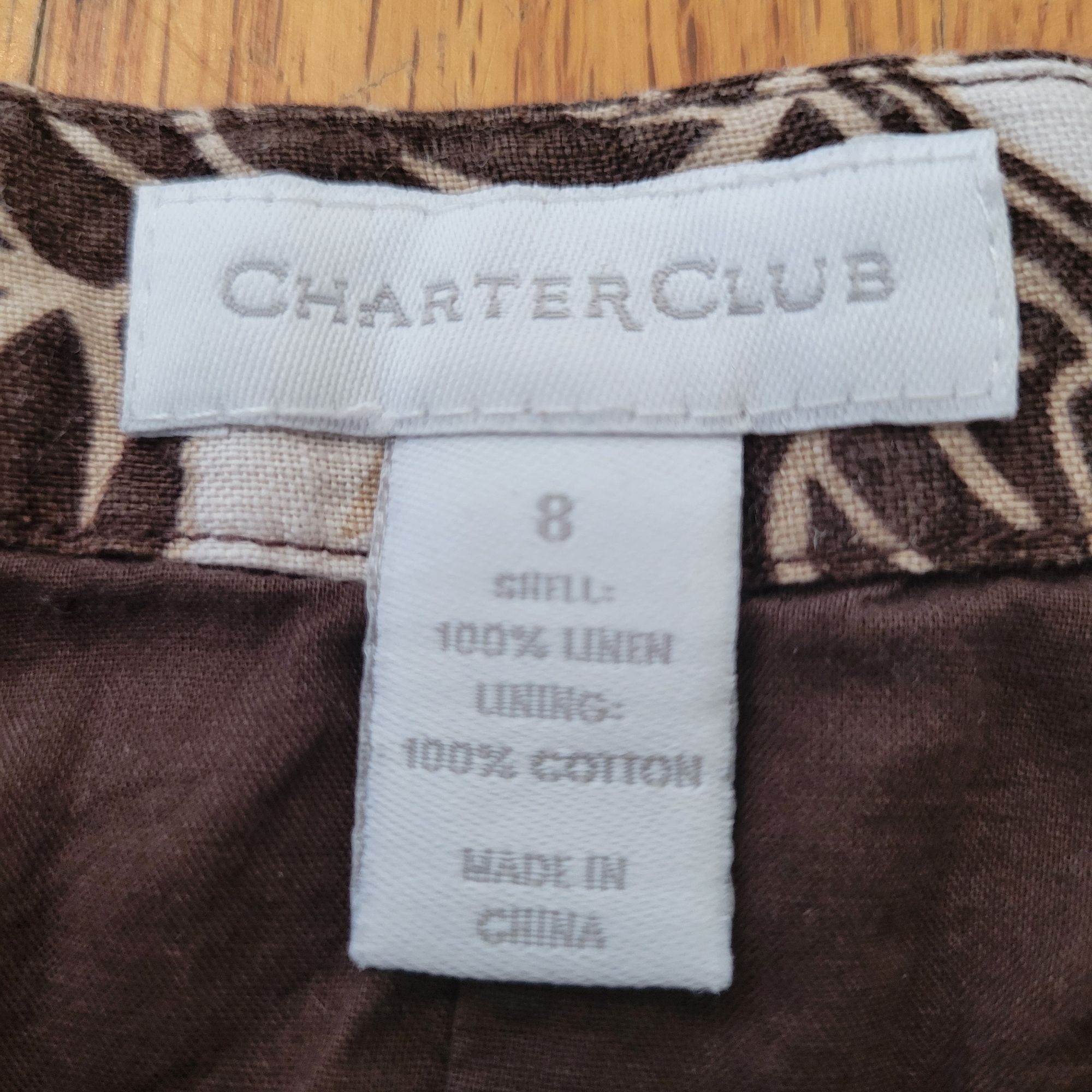 Charter Club Charter Club 8 Brown White Floral Linen A Line Flared Skirt Size 30" / US 8 / IT 44 - 2 Thumbnail