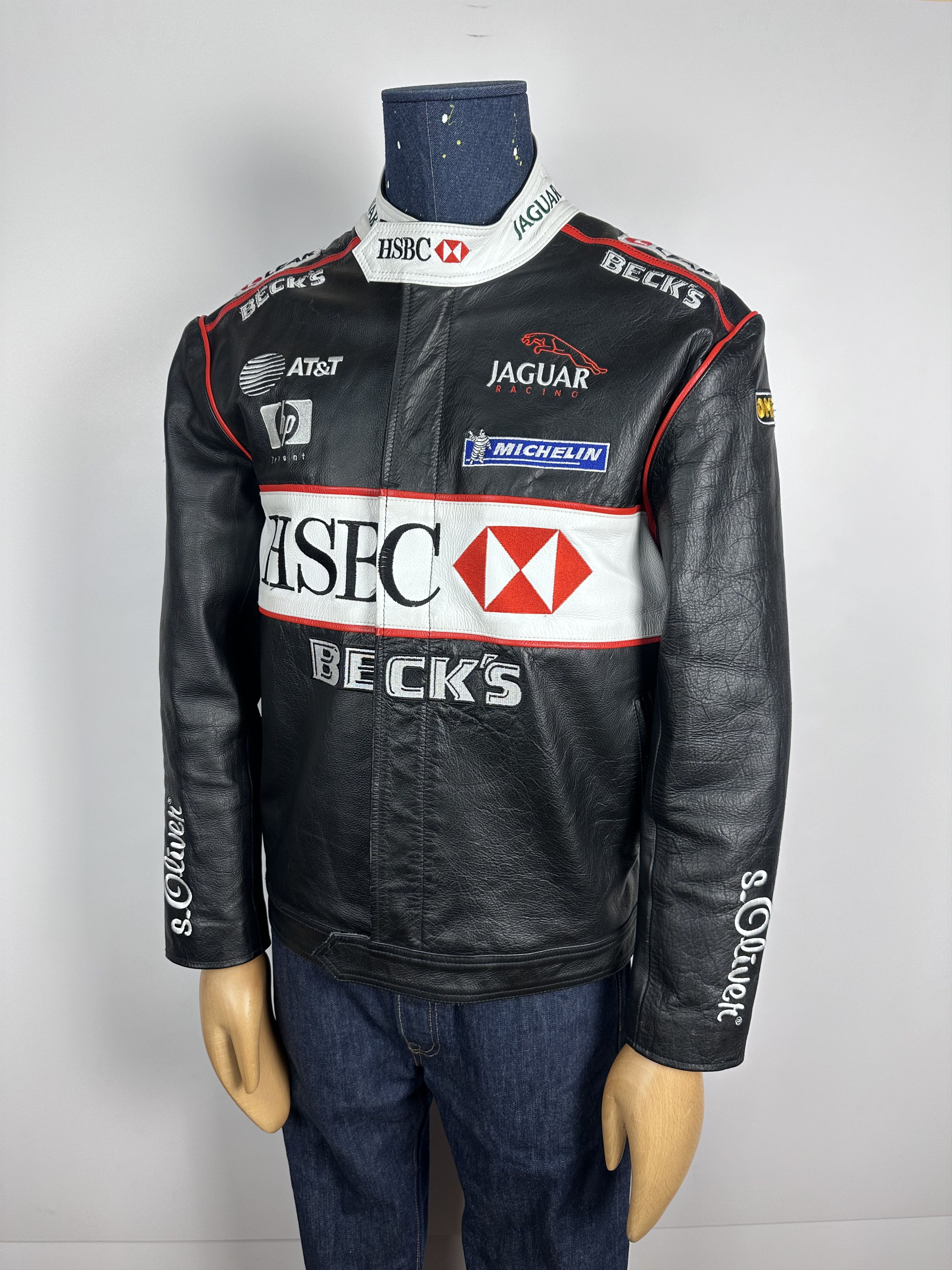 Vintage Jaguar Racing Leather Jacket HSBC Becks Mens Size L