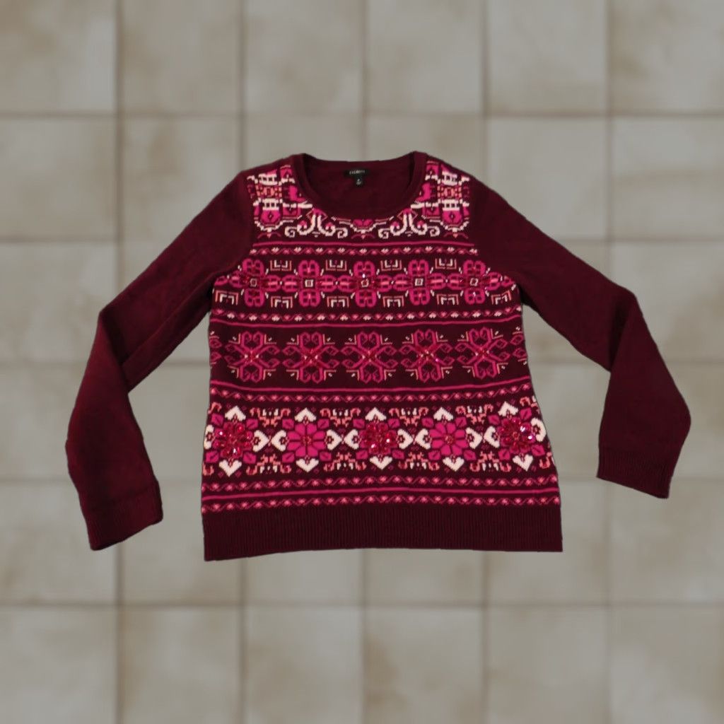 Talbots Talbots Sweater Pullover Regular Women M Purple Geometric Knit Nylon Wool Crew Neck Long Sleeve Modern Size M / US 6-8 / IT 42-44 - 1 Thumbnail