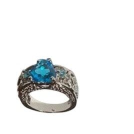 Other Blue Topaz Heart .925 Silver Ring Intricate Filigree Size 9 Size ONE SIZE - 2 Thumbnail