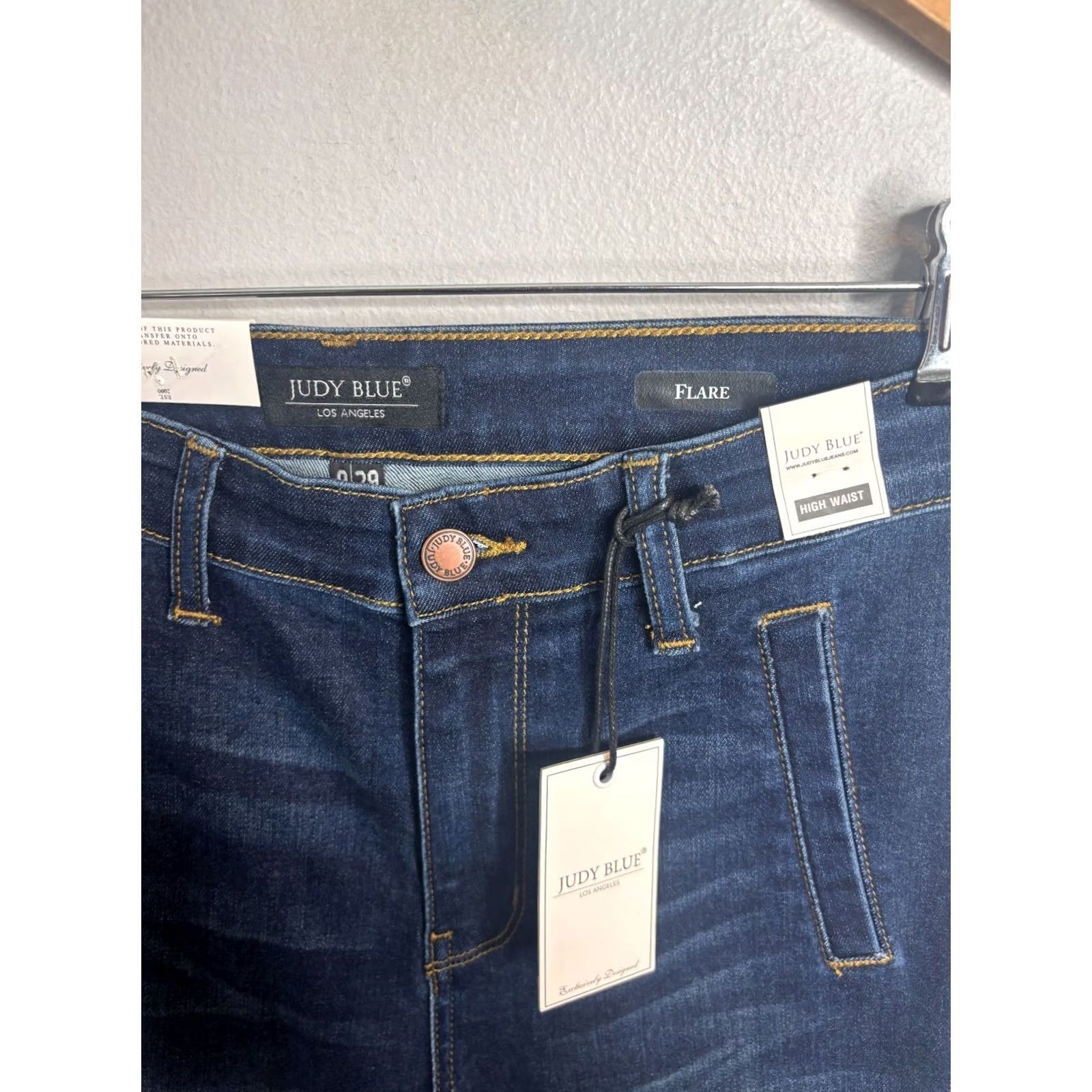 Vintage Judy Blue Jeans Womens 9 Tall High Waist Flare Dark Blue 5-Pocket Denim Hippie Retro 4456 Size 30" / US 8 / IT 44 - 3 Thumbnail