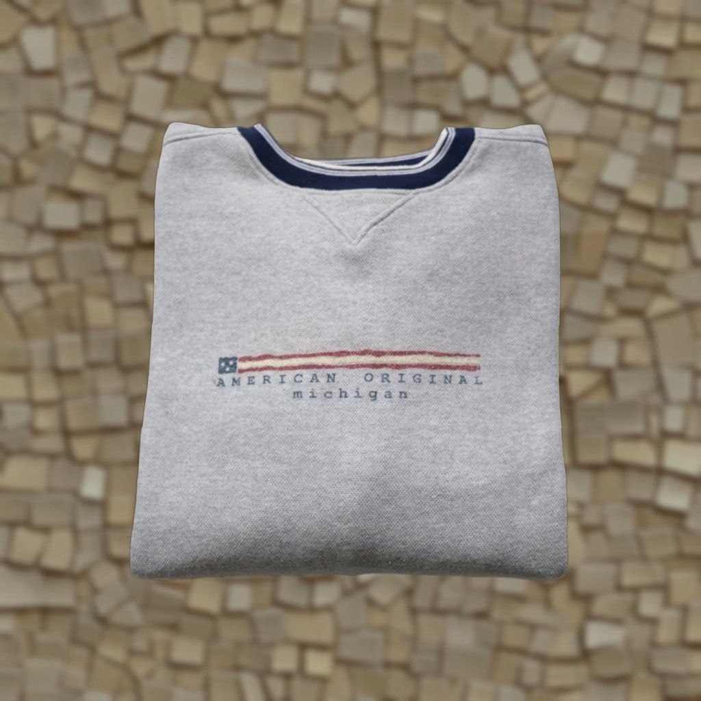 Vintage VINTAGE Michigan VTG 90s USA MADE FLAG AMERICAN ORIGINAL KNIT CREWNECK SWEATSHIRT XL Gray Crewneck Men XL Sweatshirt Size US XL / EU 56 / 4 - 1 Thumbnail