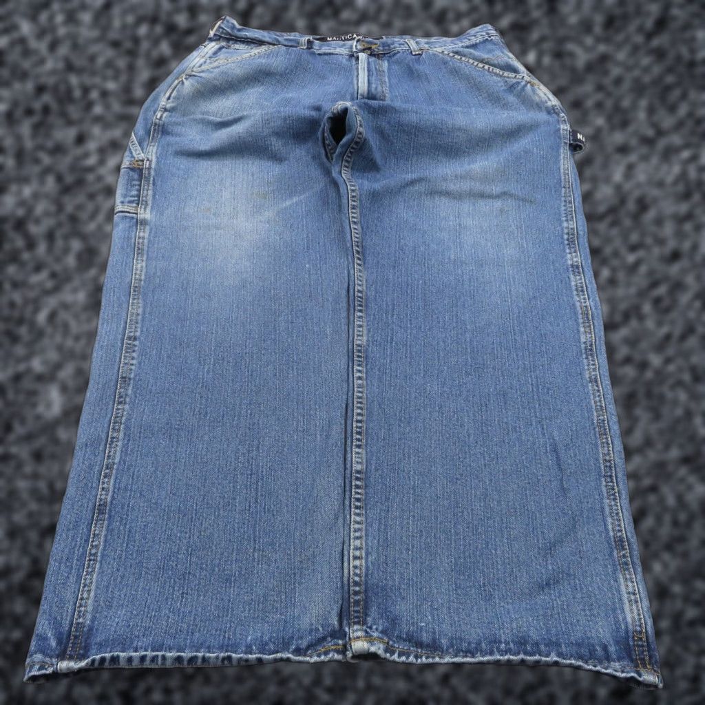 Nautica VINTAGE Nautica Jeans Men Baggy 38 90s Grunge Y2K Carpenter Skater Wide-Leg 5-Pocket Denim Blue Cotton VTG 10" Leg Opening Pipes RIP-? Size US 38 / EU 54 - 1 Thumbnail